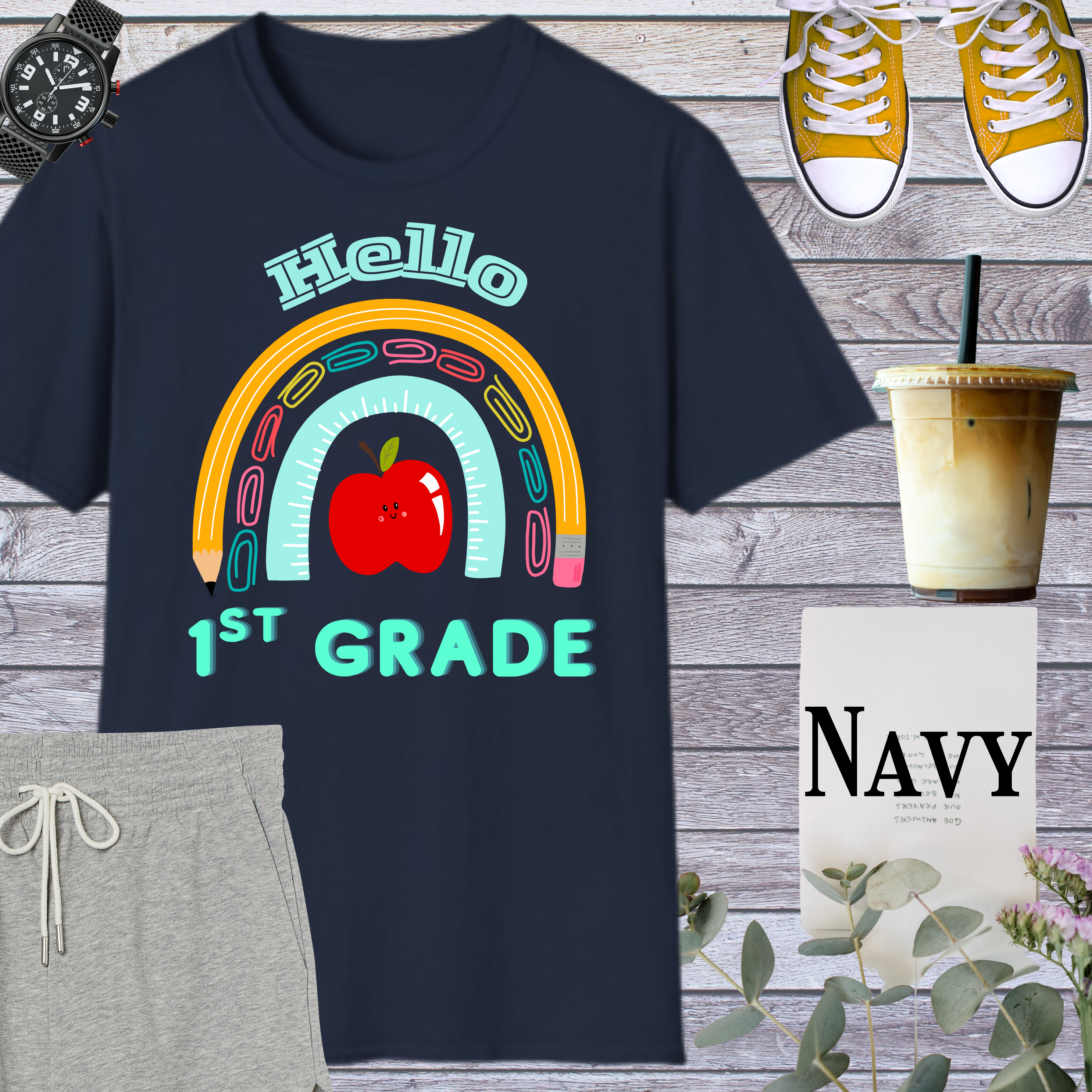 Hello 1st Grade Rainbow T-Shirt, Back to School Tee, Teacher Gift, Classroom Apparel, Kids Education Shirt, Unisex Softstyle Top product thumbnail image