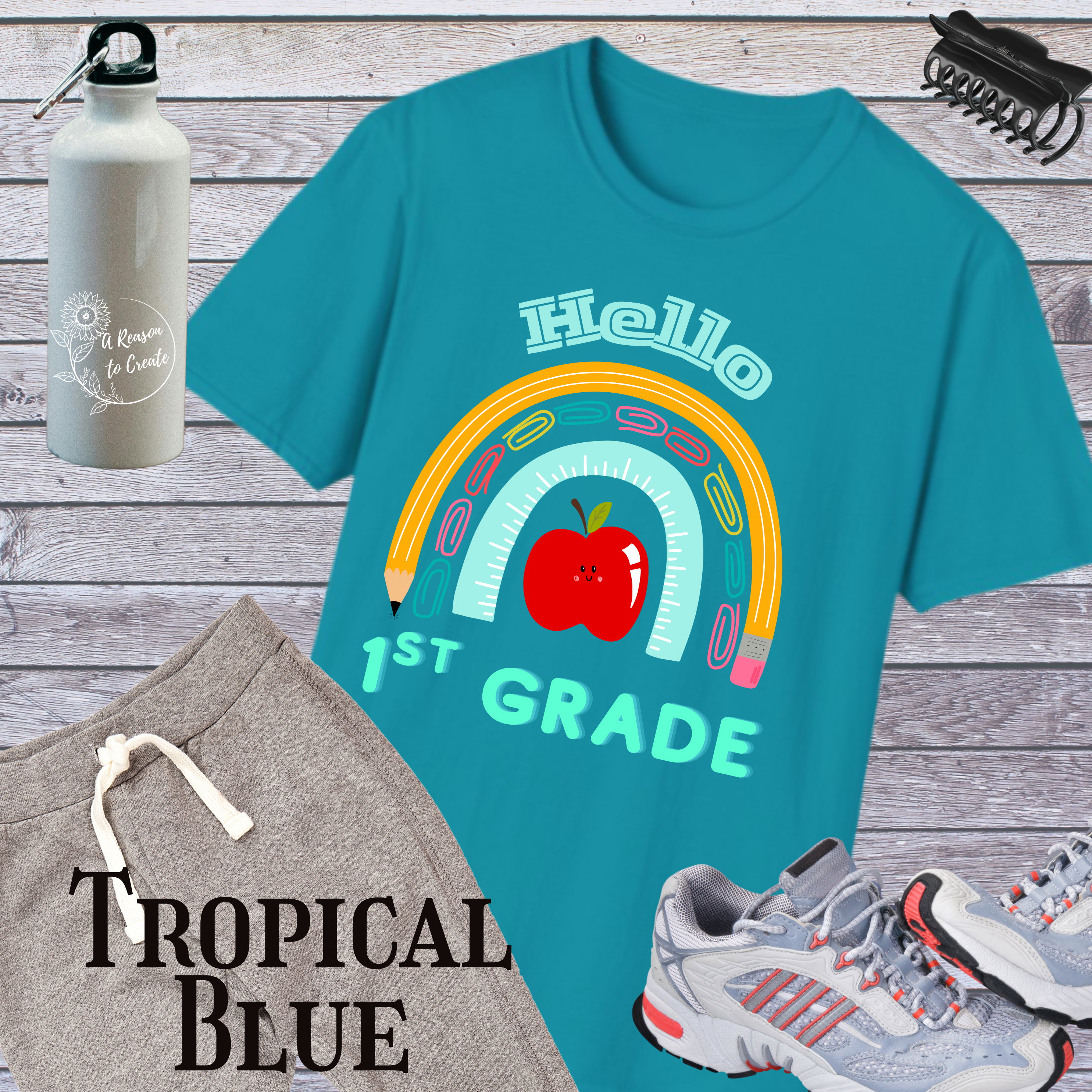 Hello 1st Grade Rainbow T-Shirt, Back to School Tee, Teacher Gift, Classroom Apparel, Kids Education Shirt, Unisex Softstyle Top product thumbnail image
