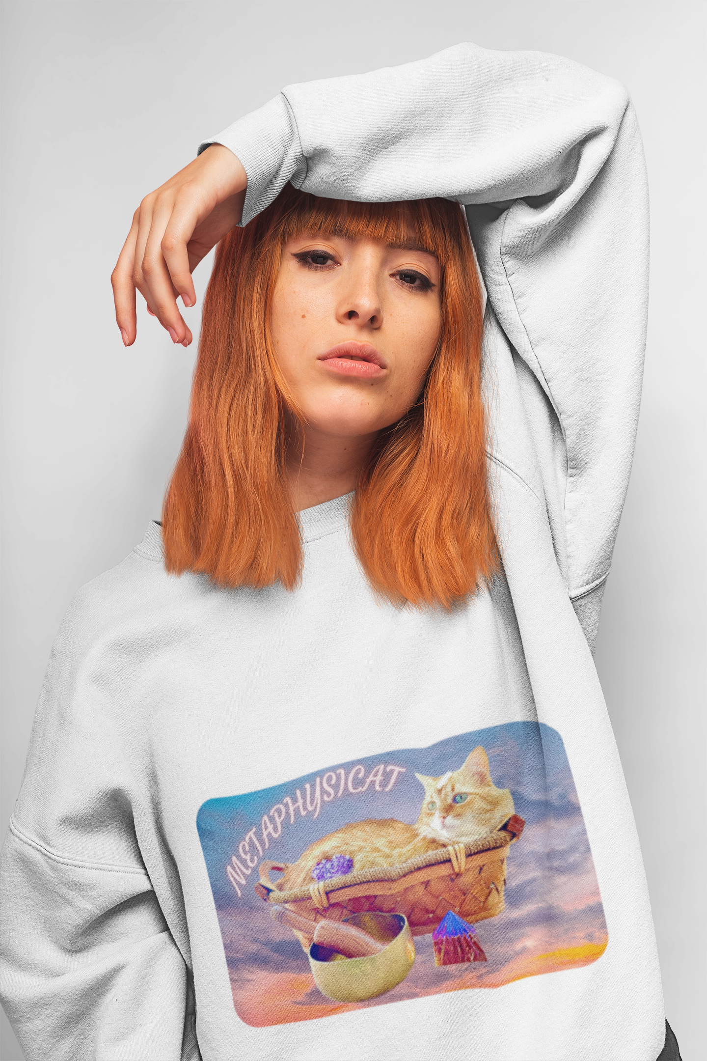Crewneck Sweatshirt- Metaphysical and Whimsical Design For Cat Lovers product thumbnail image