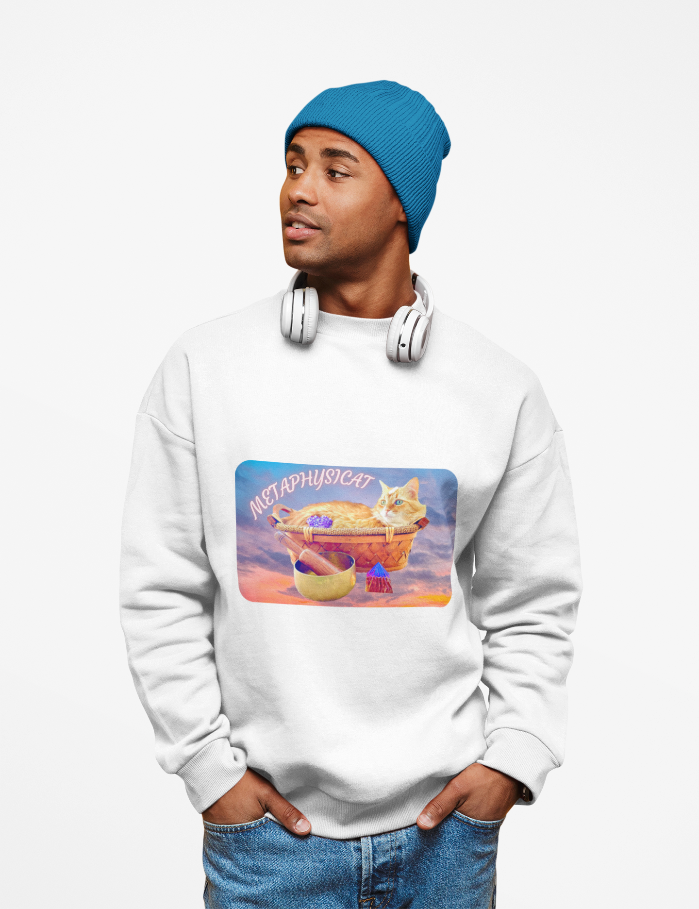 Crewneck Sweatshirt- Metaphysical and Whimsical Design For Cat Lovers product thumbnail image