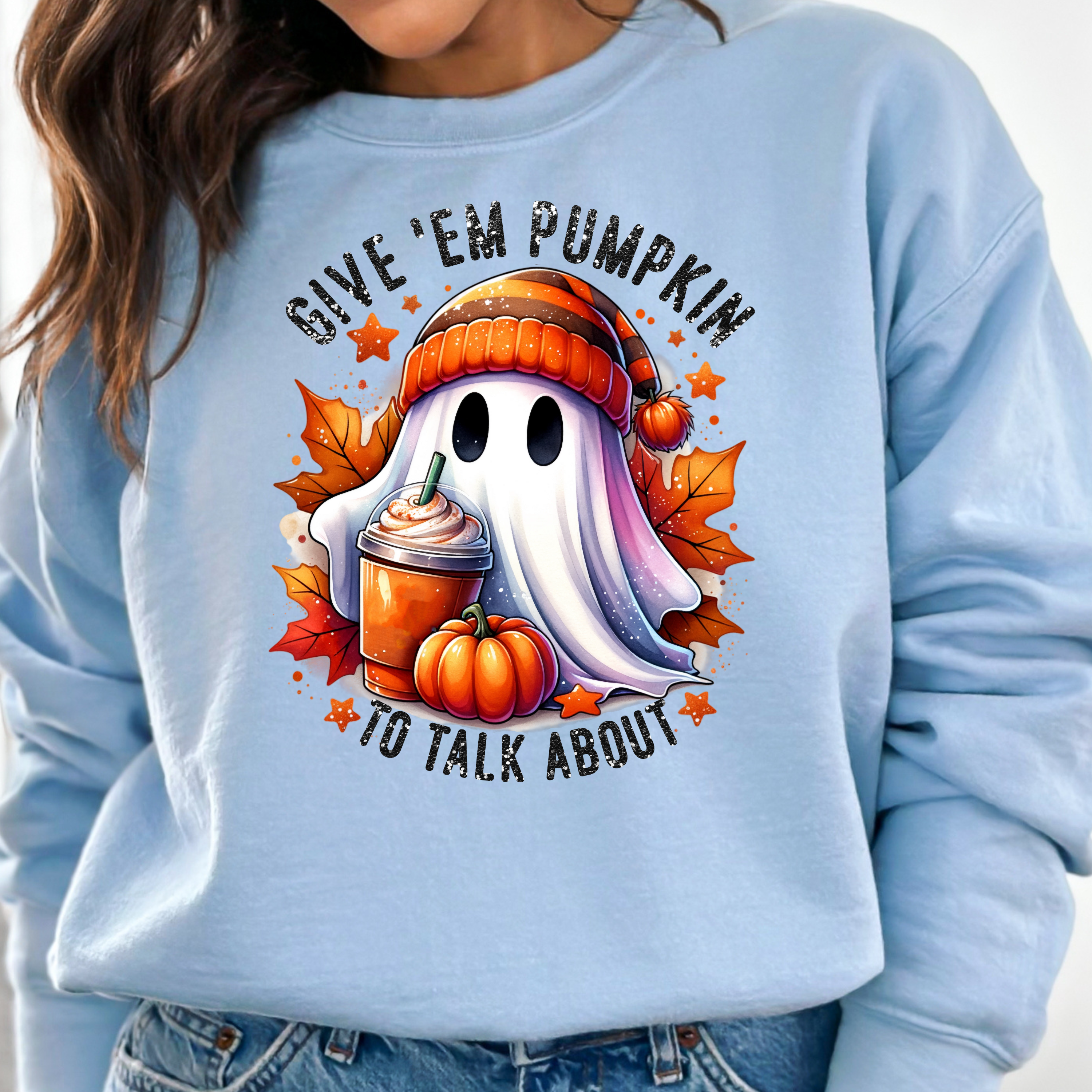 Give 'em PUMPKIN TO TALK ABOUT Sweatshirt - Cozy Fall Sweater, Unisex Crewneck, Halloween Apparel, Autumn Outfit, Perfect for Pumpkin Lovers