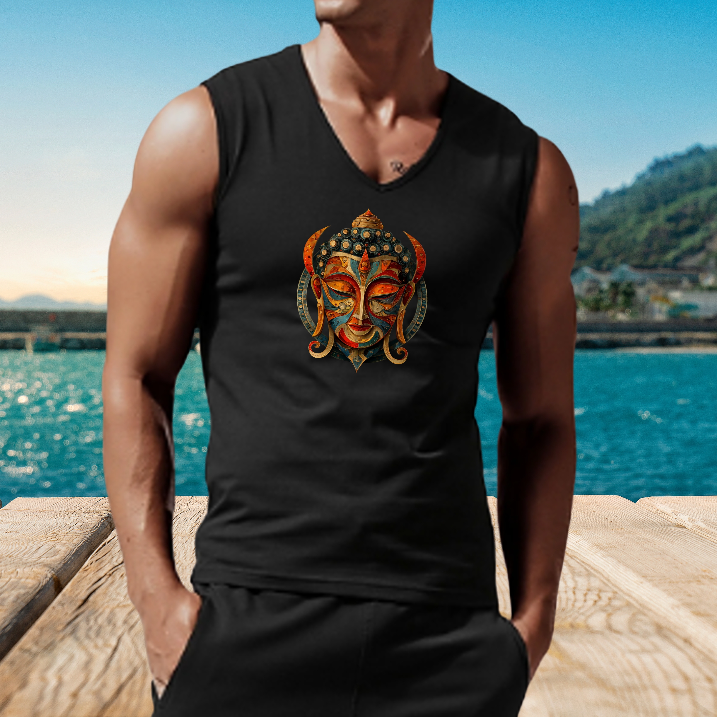 Buddha Mask Portrait Unisex Jersey Tank Top product thumbnail image Buddha Mask Portrait Unisex Jersey Tank Top product thumbnail image