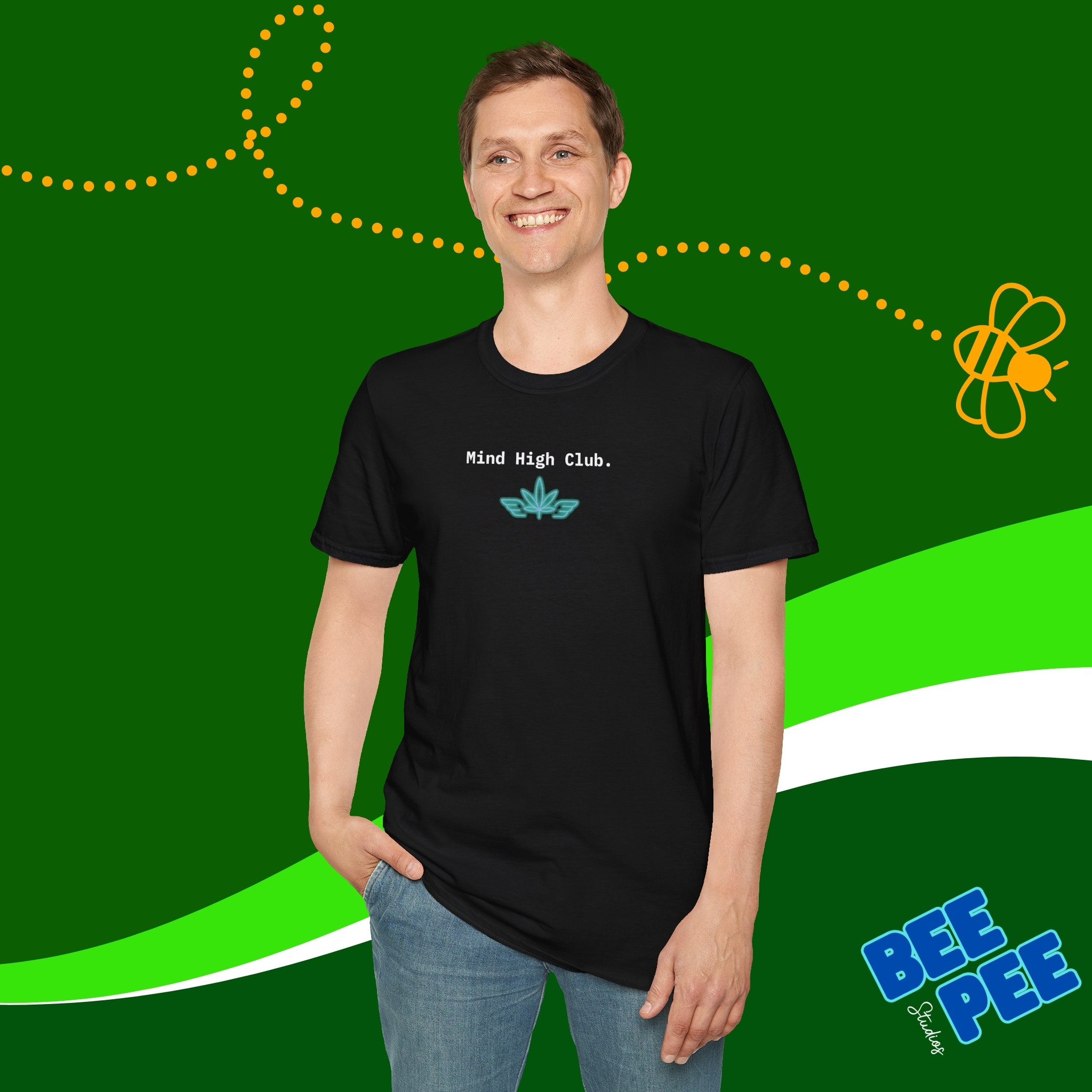 Funny Cannabis, T-Shirt with 'Mind High Club' Original Quote, and a cool trendy design. product thumbnail image Funny Cannabis, T-Shirt with 'Mind High Club' Original Quote, and a cool trendy design. product thumbnail image