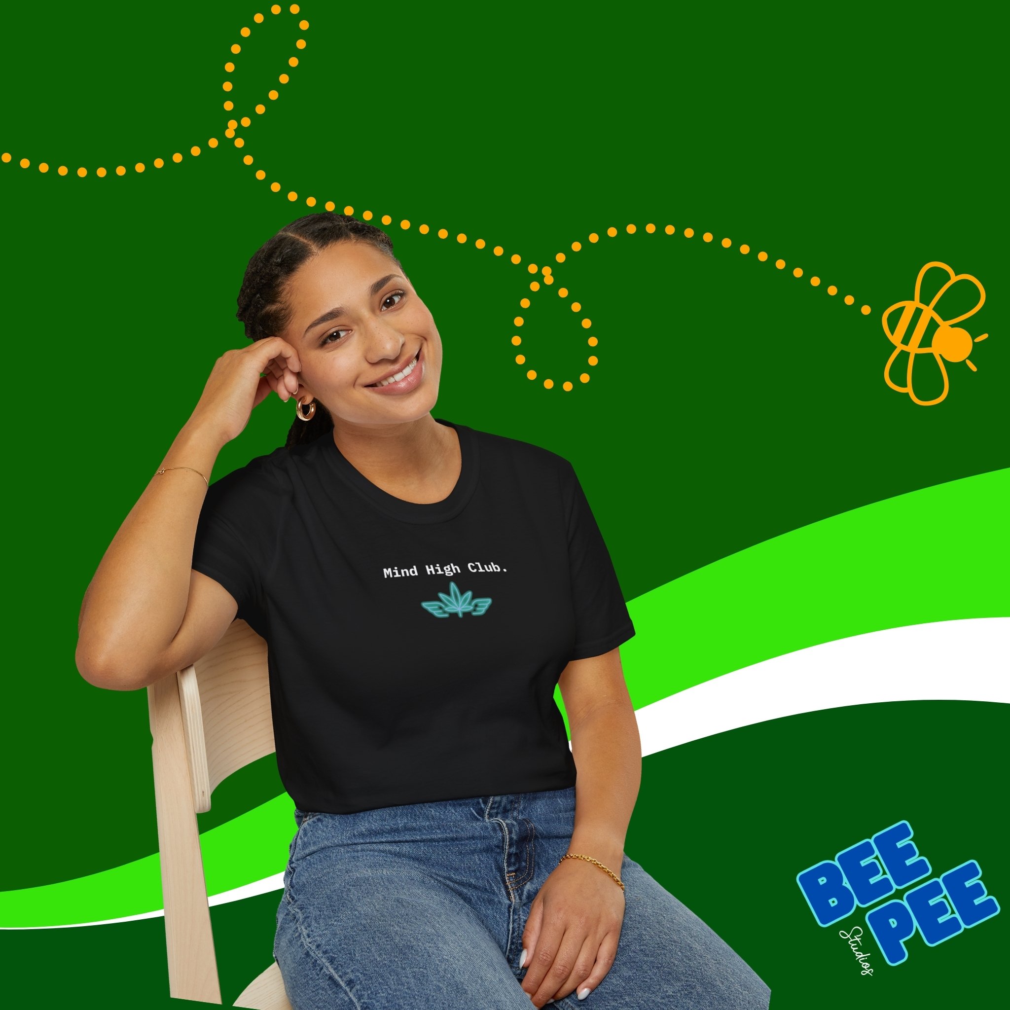 Funny Cannabis, T-Shirt with 'Mind High Club' Original Quote, and a cool trendy design. product thumbnail image Funny Cannabis, T-Shirt with 'Mind High Club' Original Quote, and a cool trendy design. product thumbnail image