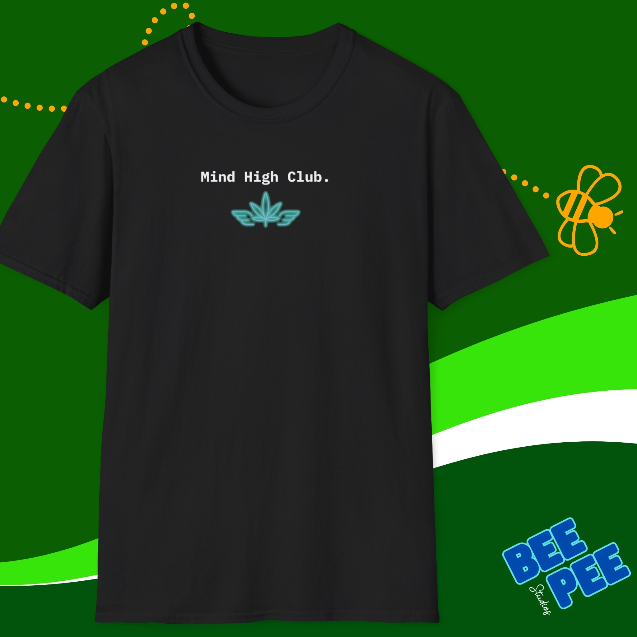 Funny Cannabis, T-Shirt with 'Mind High Club' Original Quote, and a cool trendy design.