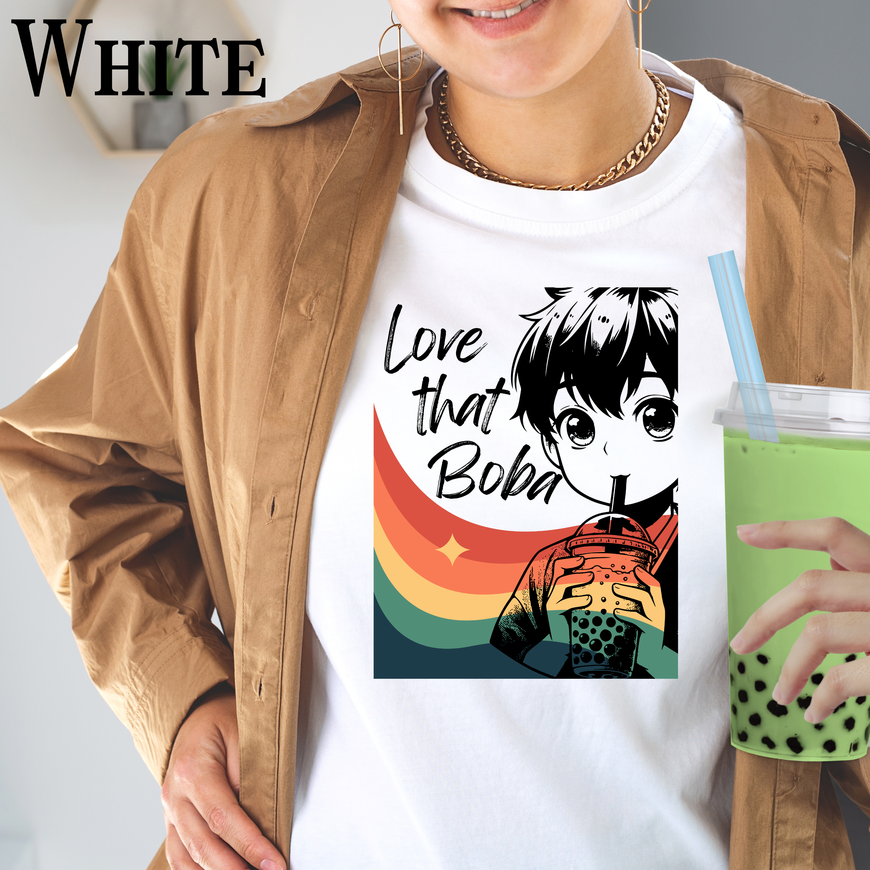 Boba Love Unisex Softstyle T-Shirt - Cute Anime Tee, Rainbow Vibes, Perfect for Bubble Tea Lovers, Gift Idea, Casual Wear product thumbnail image