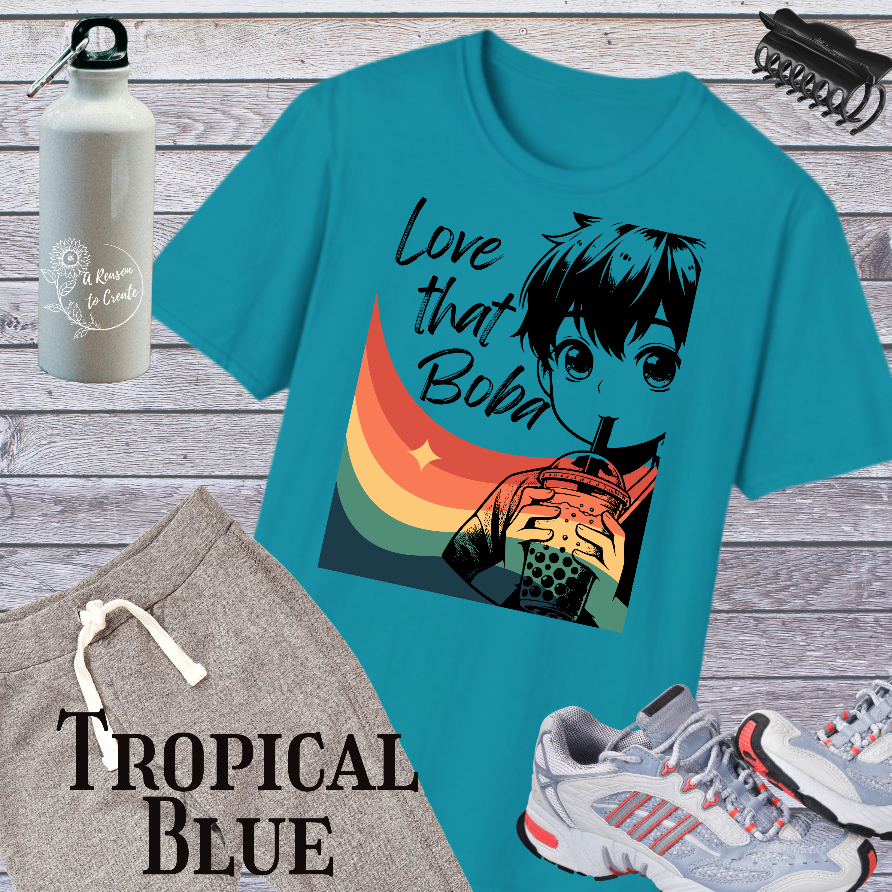 Boba Love Unisex Softstyle T-Shirt - Cute Anime Tee, Rainbow Vibes, Perfect for Bubble Tea Lovers, Gift Idea, Casual Wear product thumbnail image