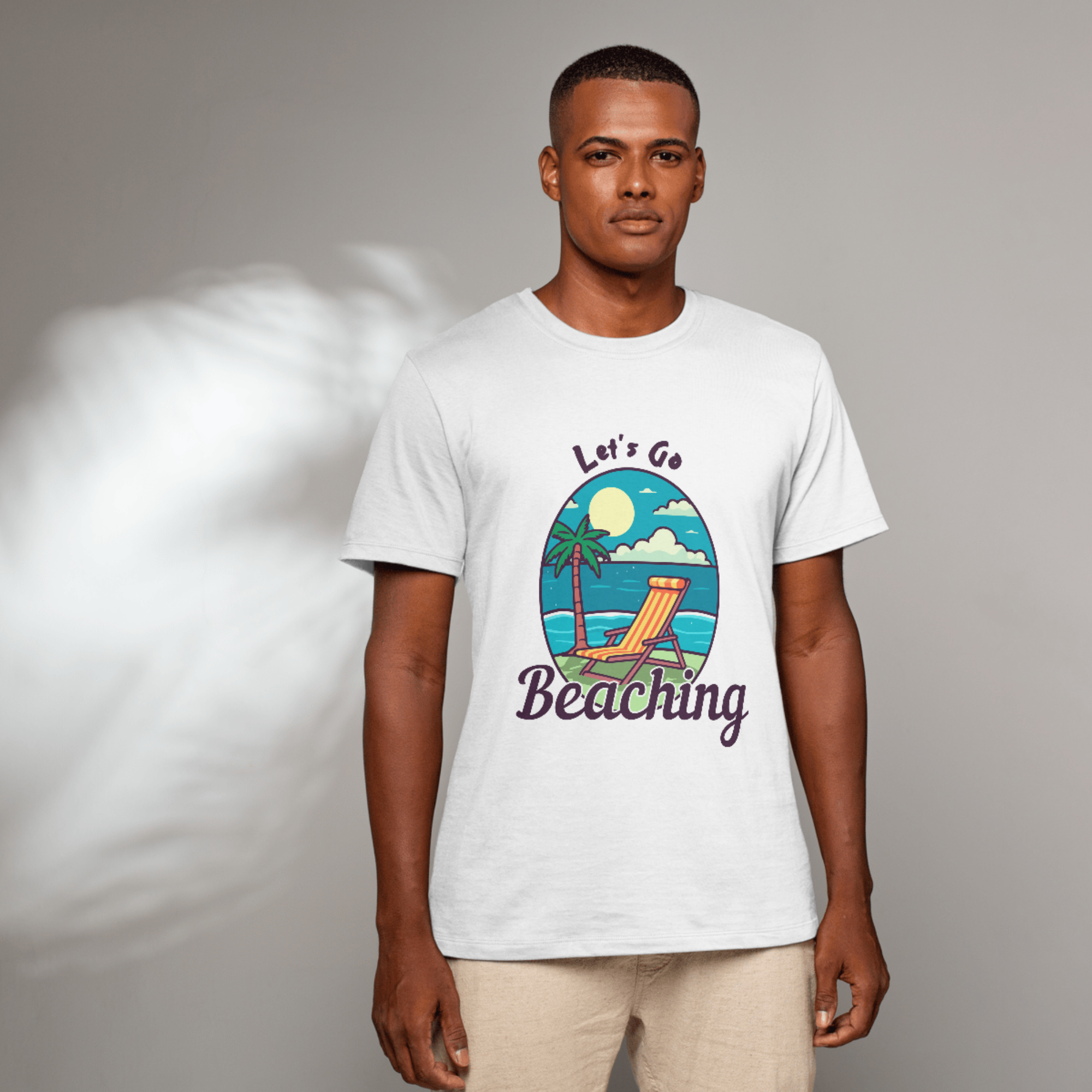 Lets Go Beaching Summer T Shirt Retro Beach Chair And Palm Tree Graphic Tee Fun Unisex Garment-Dyed Vacation Shirt for Men And Women product thumbnail image