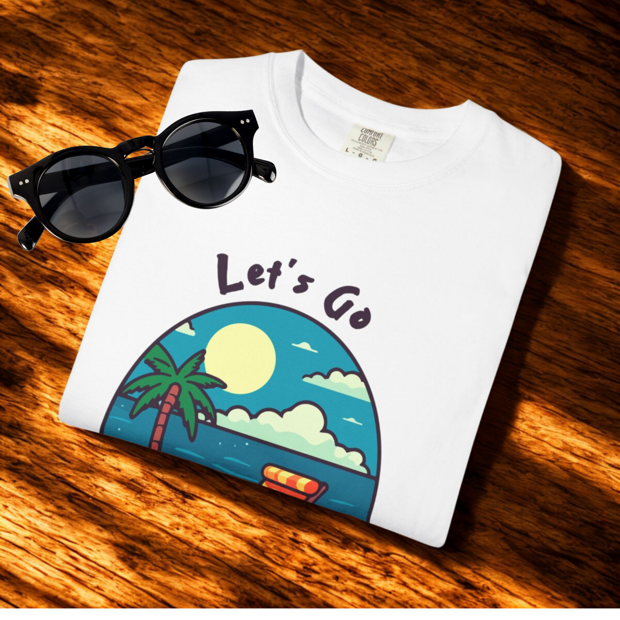 Lets Go Beaching Summer T Shirt Retro Beach Chair And Palm Tree Graphic Tee Fun Unisex Garment-Dyed Vacation Shirt for Men And Women product thumbnail image