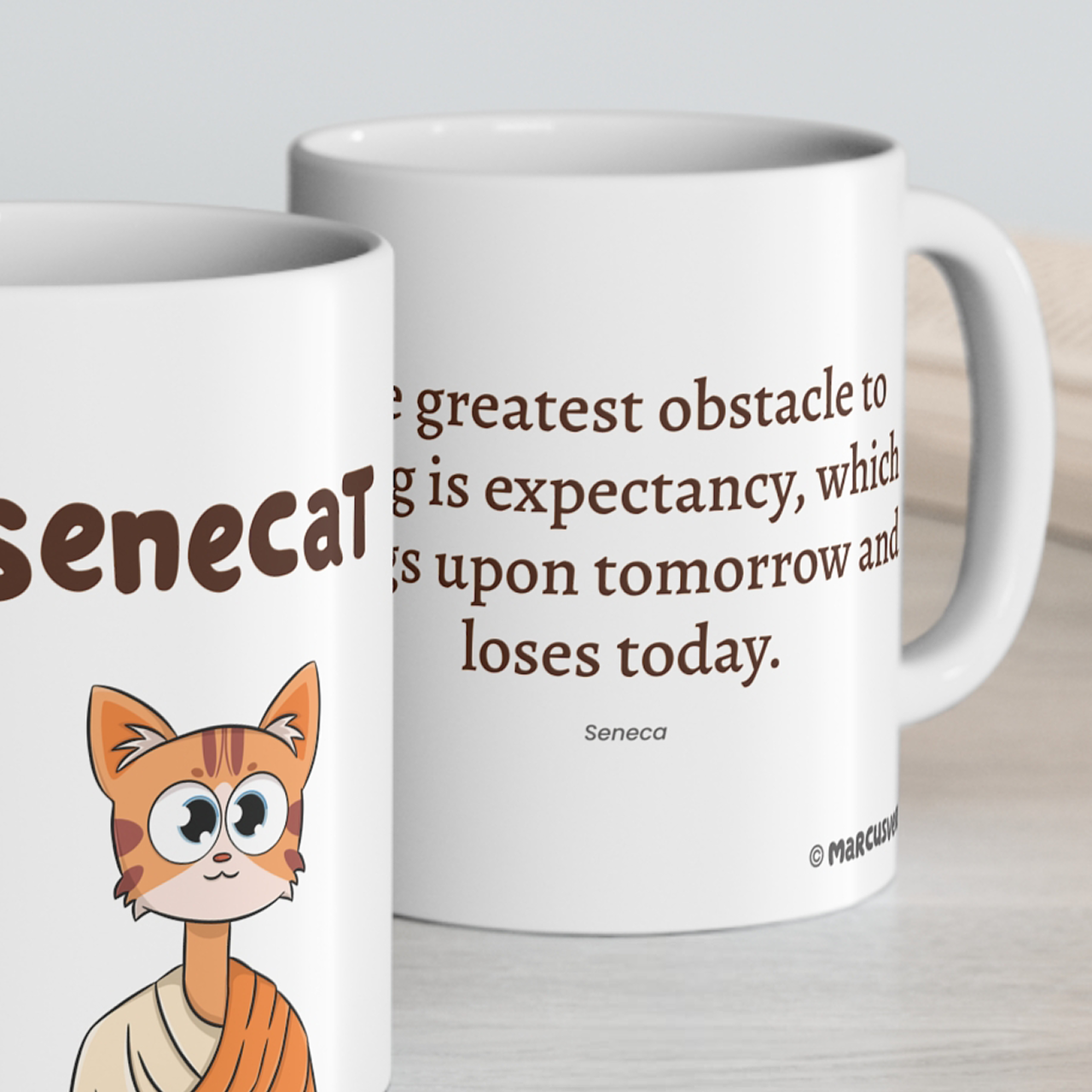 Senecat Mug - The greatest obstacle to living is expectancy, which hangs upon tomorrow and loses today.