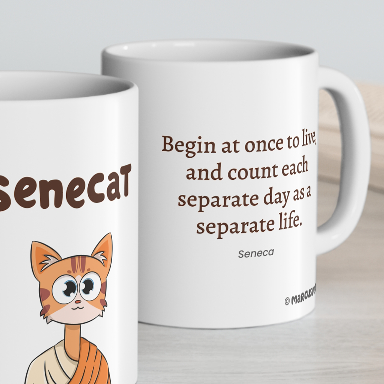 Senecat Mug - Begin at once to live, and count each separate day as a separate life.