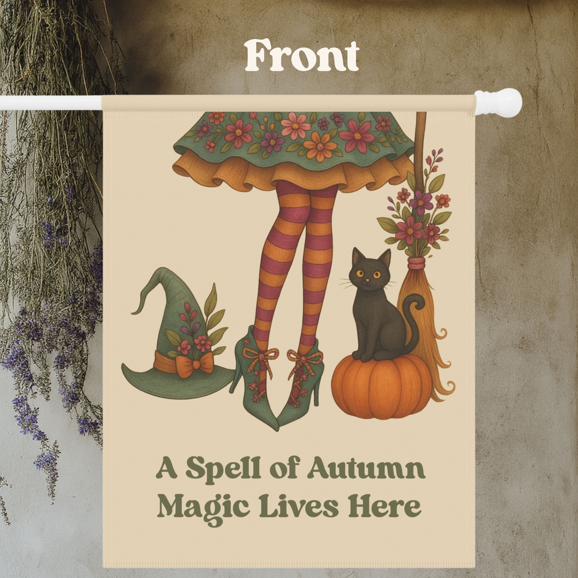 Floral Witch Legs House Flag product thumbnail image Floral Witch Legs House Flag product thumbnail image
