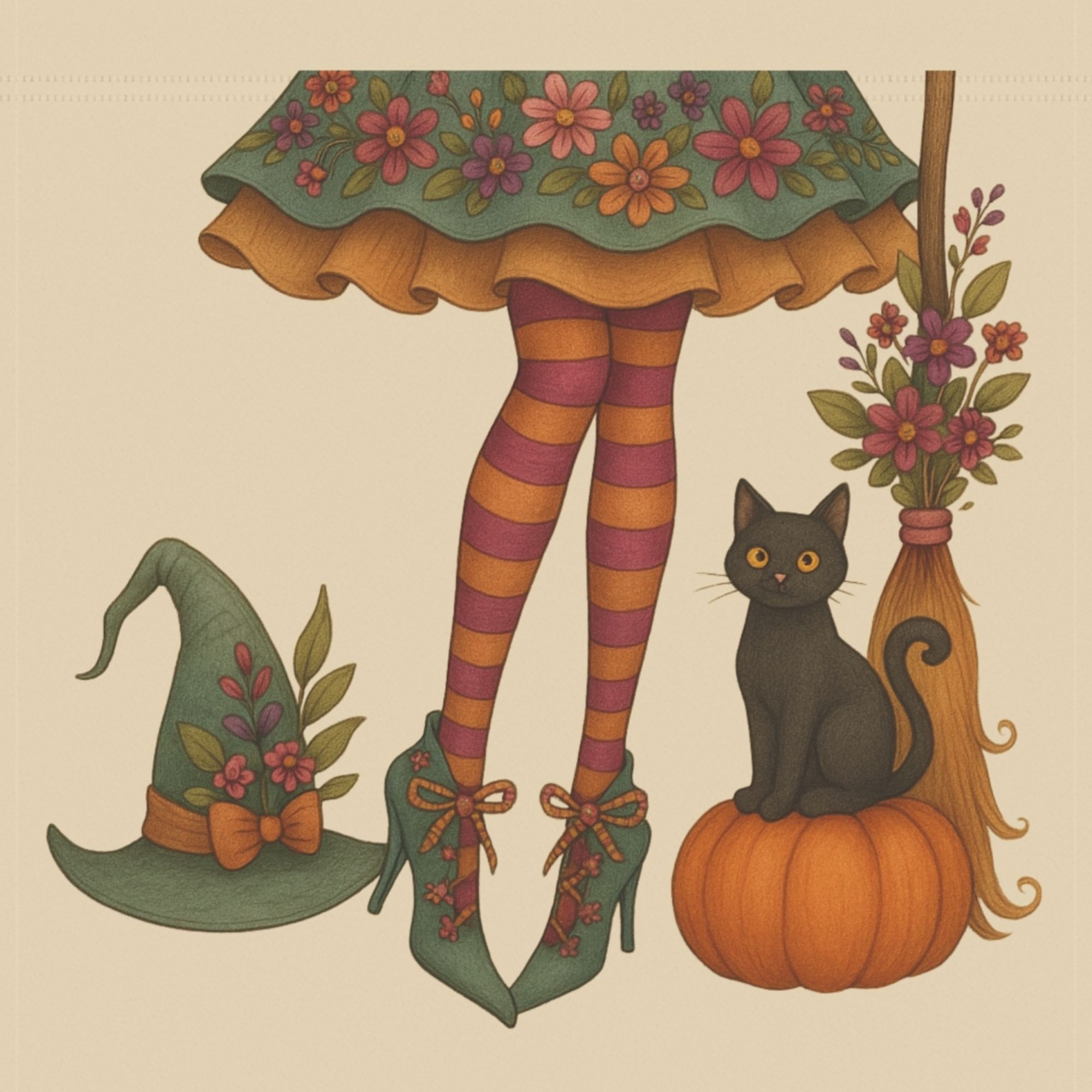Floral Witch Legs House Flag product thumbnail image Floral Witch Legs House Flag product thumbnail image