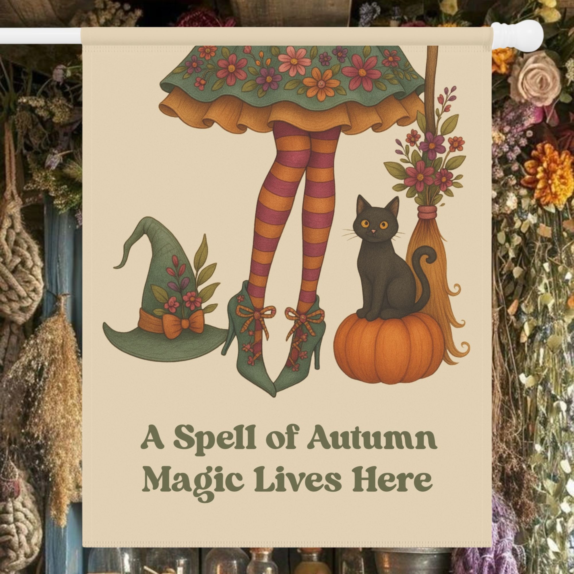 Floral Witch Legs House Flag