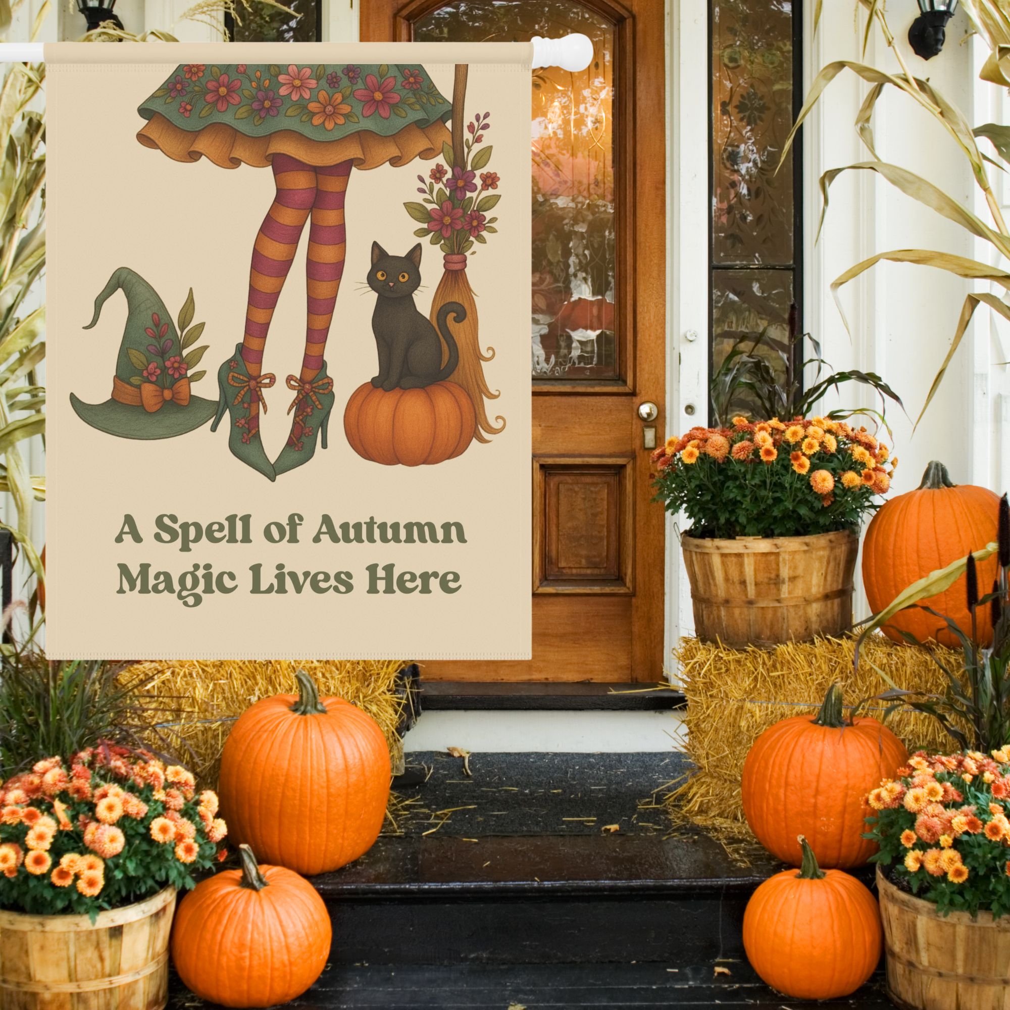 Floral Witch Legs House Flag product thumbnail image Floral Witch Legs House Flag product thumbnail image