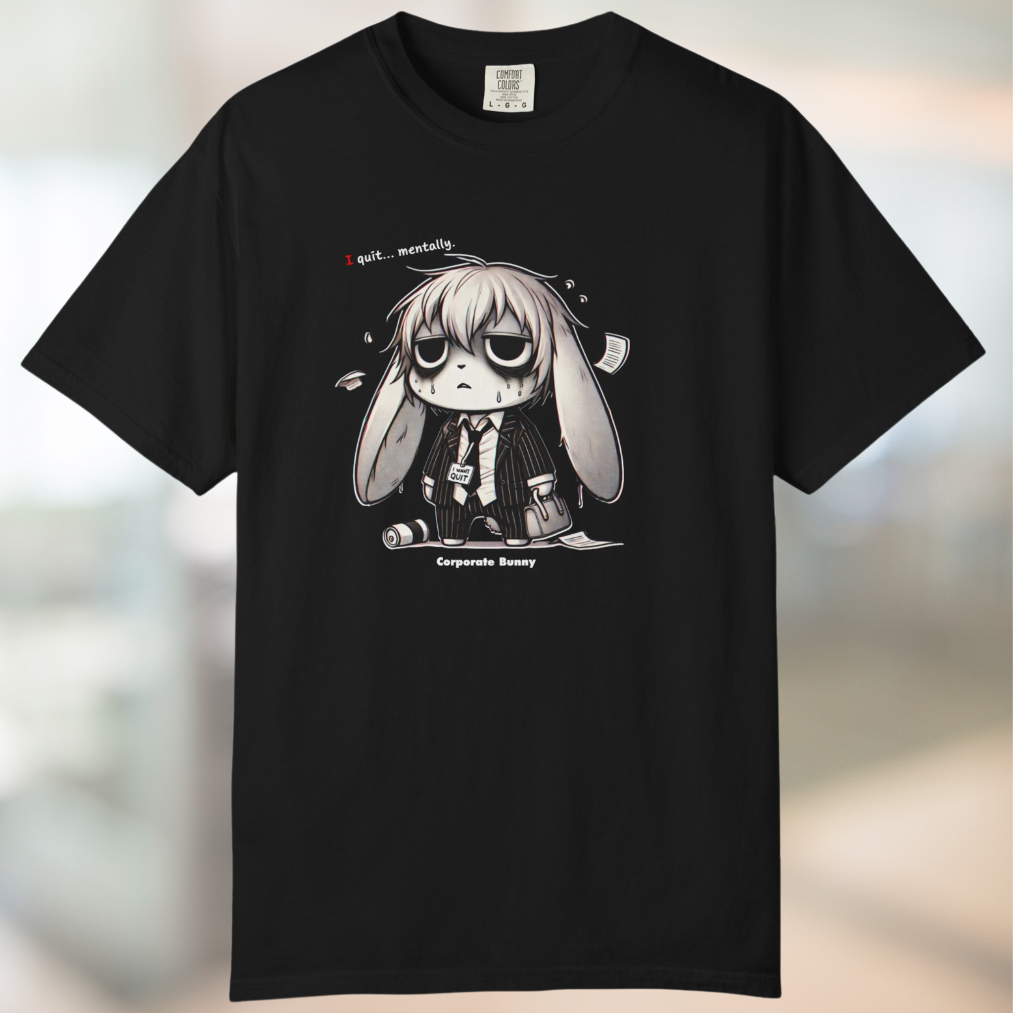 Corporate Bunny T-Shirt – I Quit Mentally / Funny Work Burnout Tee – Cute Bunny Design, Animal Lover Gift, Unisex Apparel