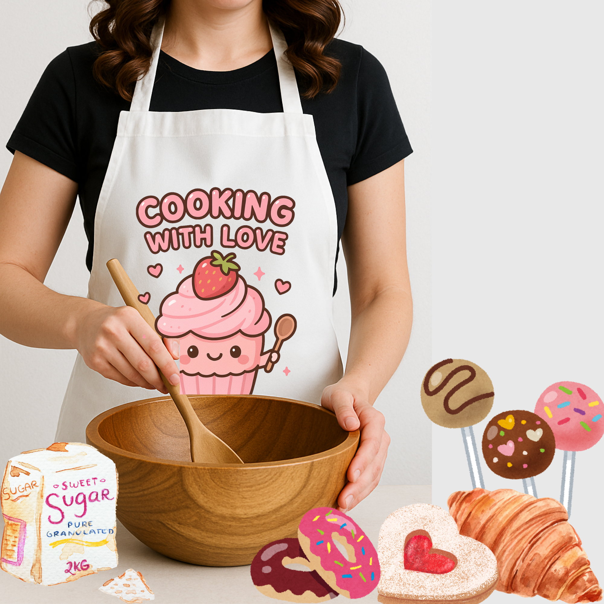 Cute Cooking with Love Apron, Gift for Bakers, Kitchen Accessories product thumbnail image Cute Cooking with Love Apron, Gift for Bakers, Kitchen Accessories product thumbnail image