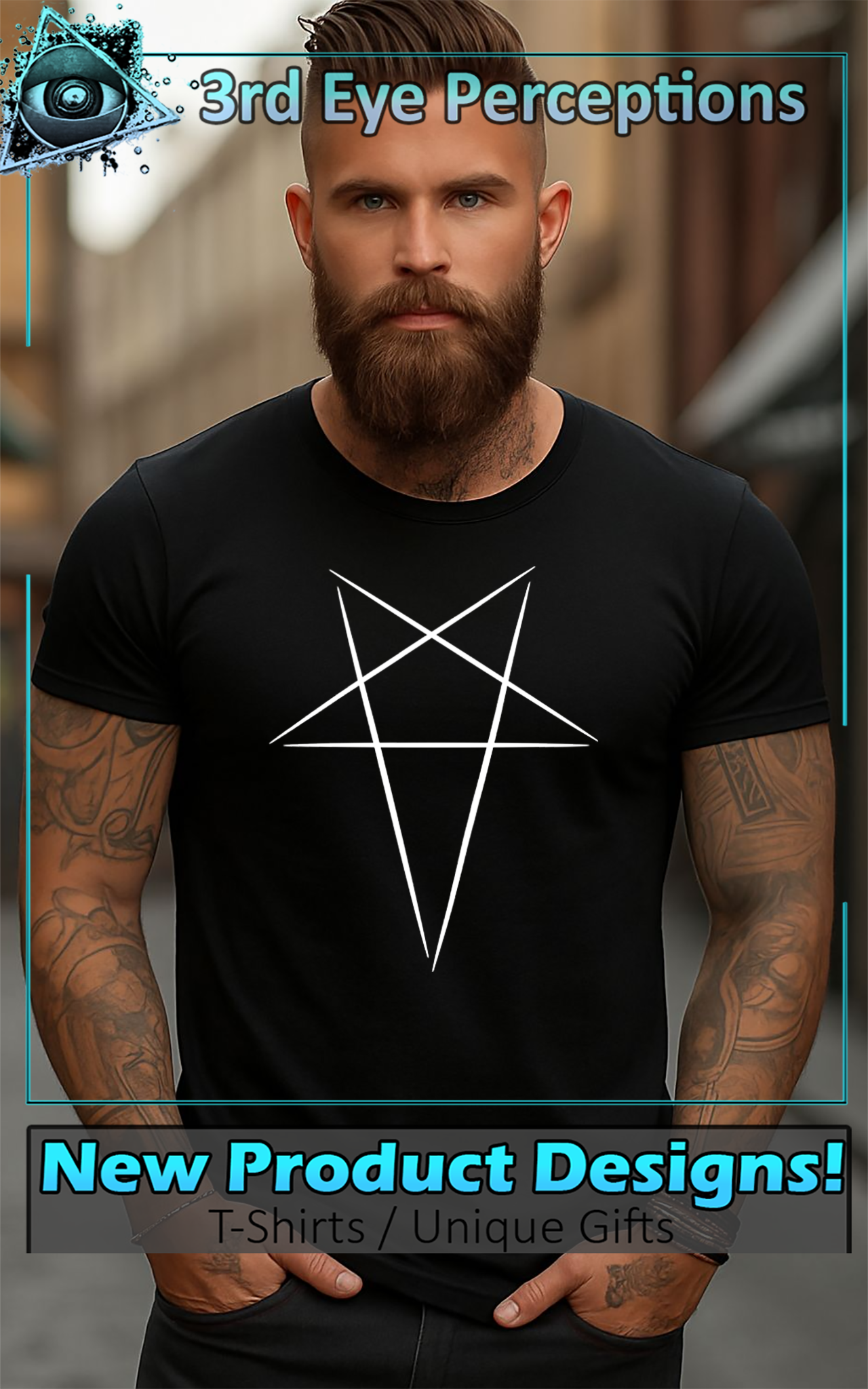 Vintage White Scratched Goth Rocker Extended Pentagram Design product thumbnail image Vintage White Scratched Goth Rocker Extended Pentagram Design product thumbnail image