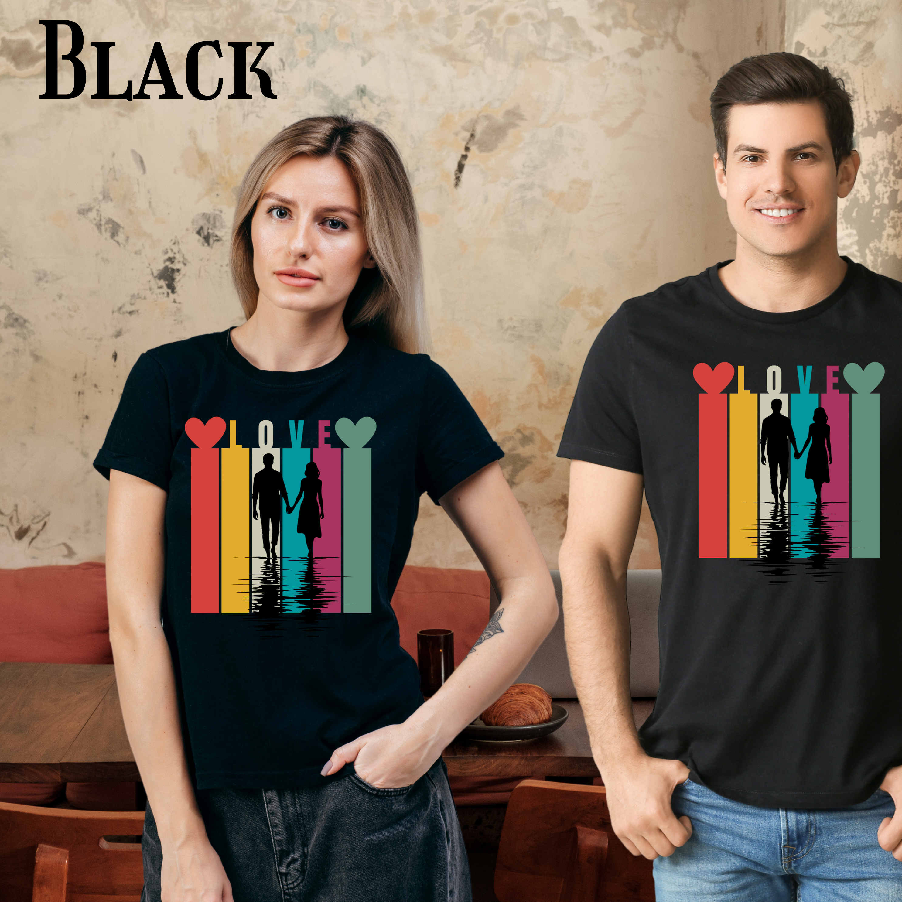 Colorful Love Graphic Unisex T-Shirt, Couple Shirt, Affection Tee, Relationship Gift, Valentine's Day Apparel, couples shirts product thumbnail image