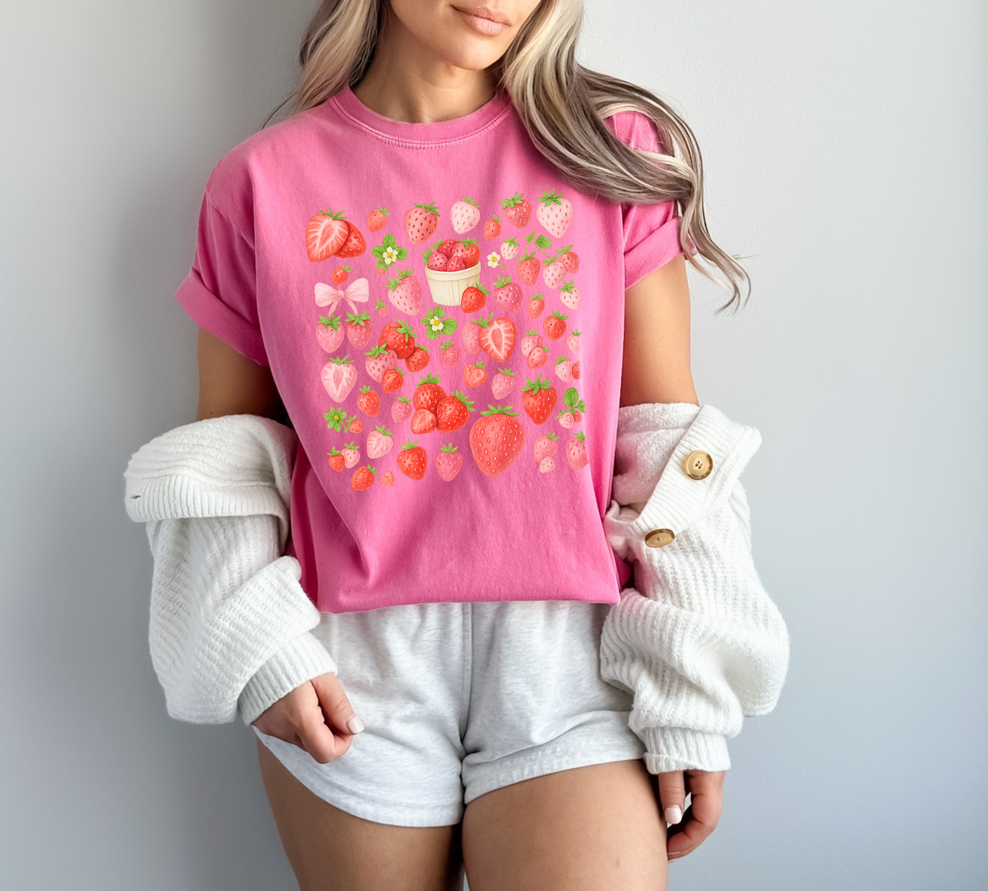 Strawberry Shirt Comfort Colors Pink Tee – Cute Fruit Graphic T-Shirt, Whimsical Berry Top, Juicy Summer Gift Idea