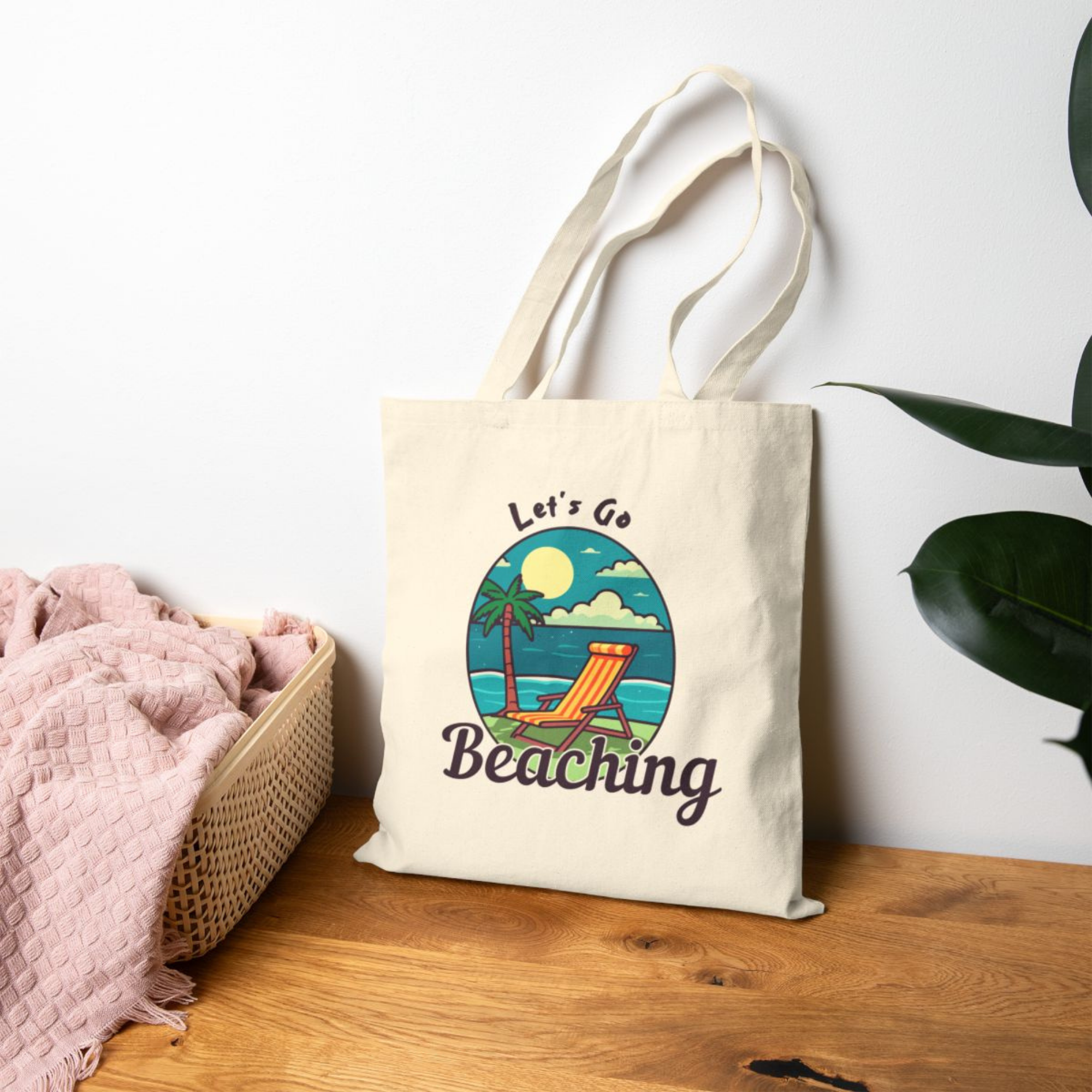 Lets Go Beaching Cotton Canvas Tote Bag Summer Beach Bag with Tropical Design Reusable Eco-Friendly Market Bag Vacation Gift Idea product thumbnail image