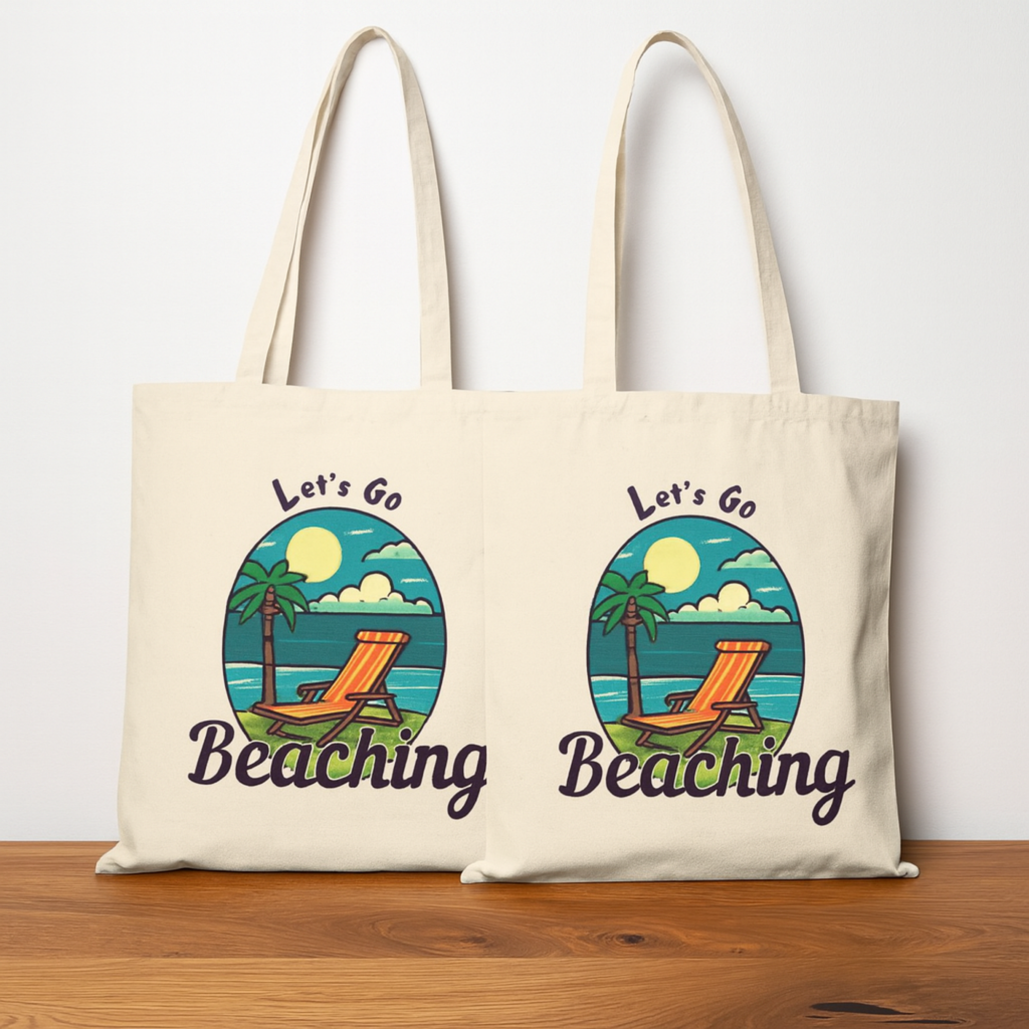 Lets Go Beaching Cotton Canvas Tote Bag Summer Beach Bag with Tropical Design Reusable Eco-Friendly Market Bag Vacation Gift Idea product thumbnail image