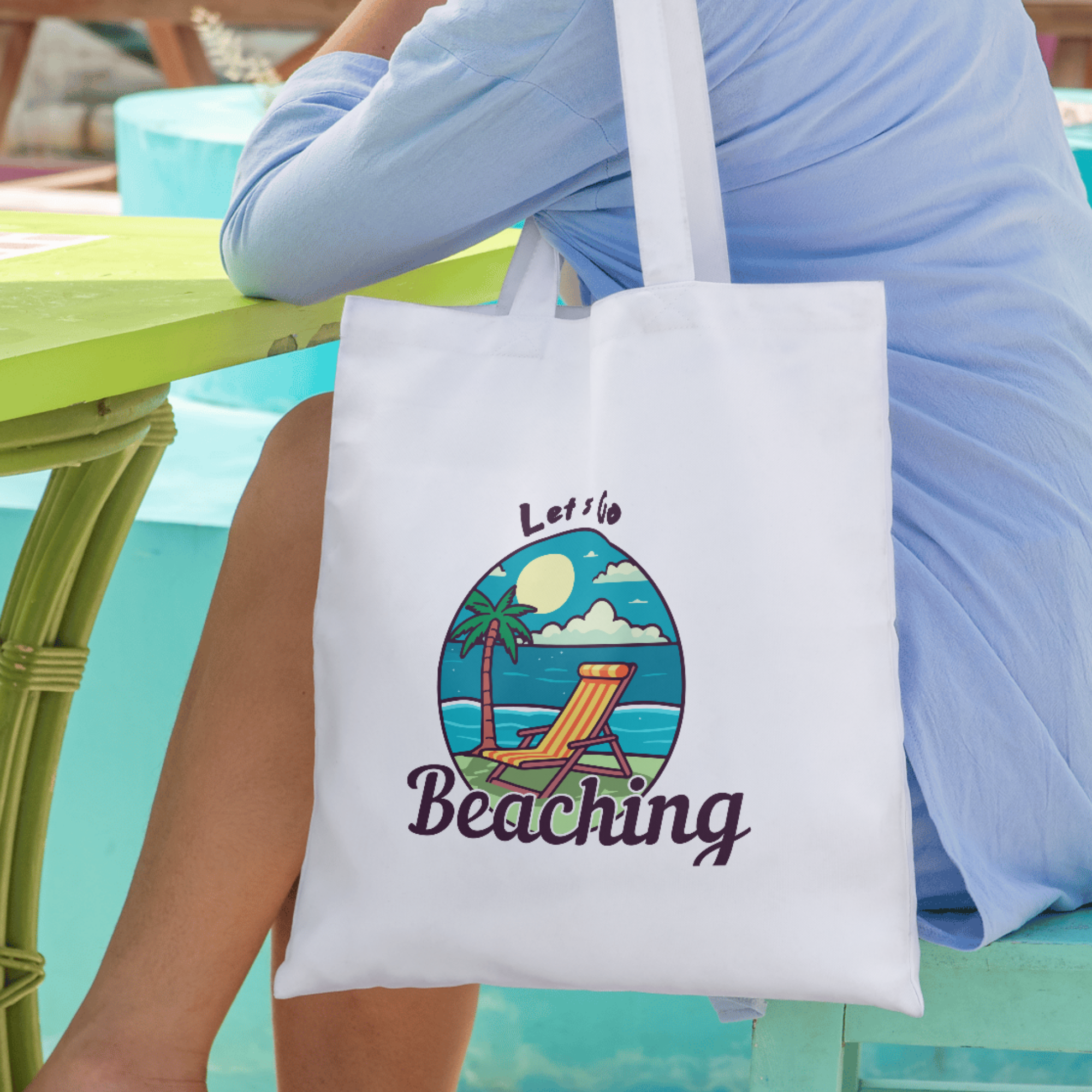 Lets Go Beaching Cotton Canvas Tote Bag Summer Beach Bag with Tropical Design Reusable Eco-Friendly Market Bag Vacation Gift Idea product thumbnail image