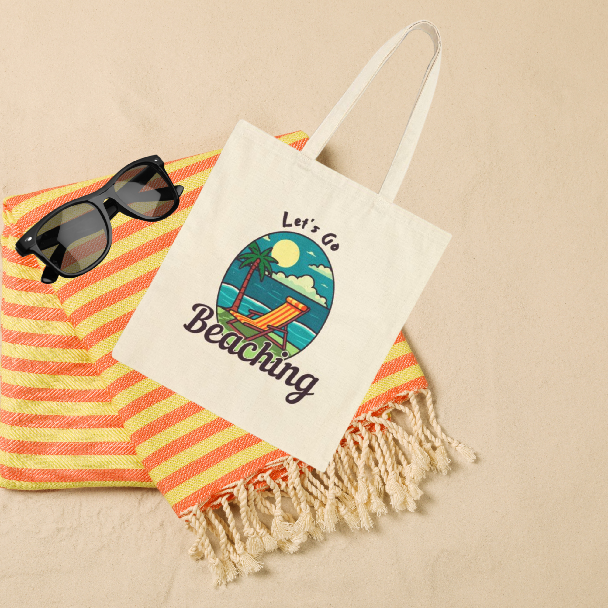 Lets Go Beaching Cotton Canvas Tote Bag Summer Beach Bag with Tropical Design Reusable Eco-Friendly Market Bag Vacation Gift Idea product thumbnail image
