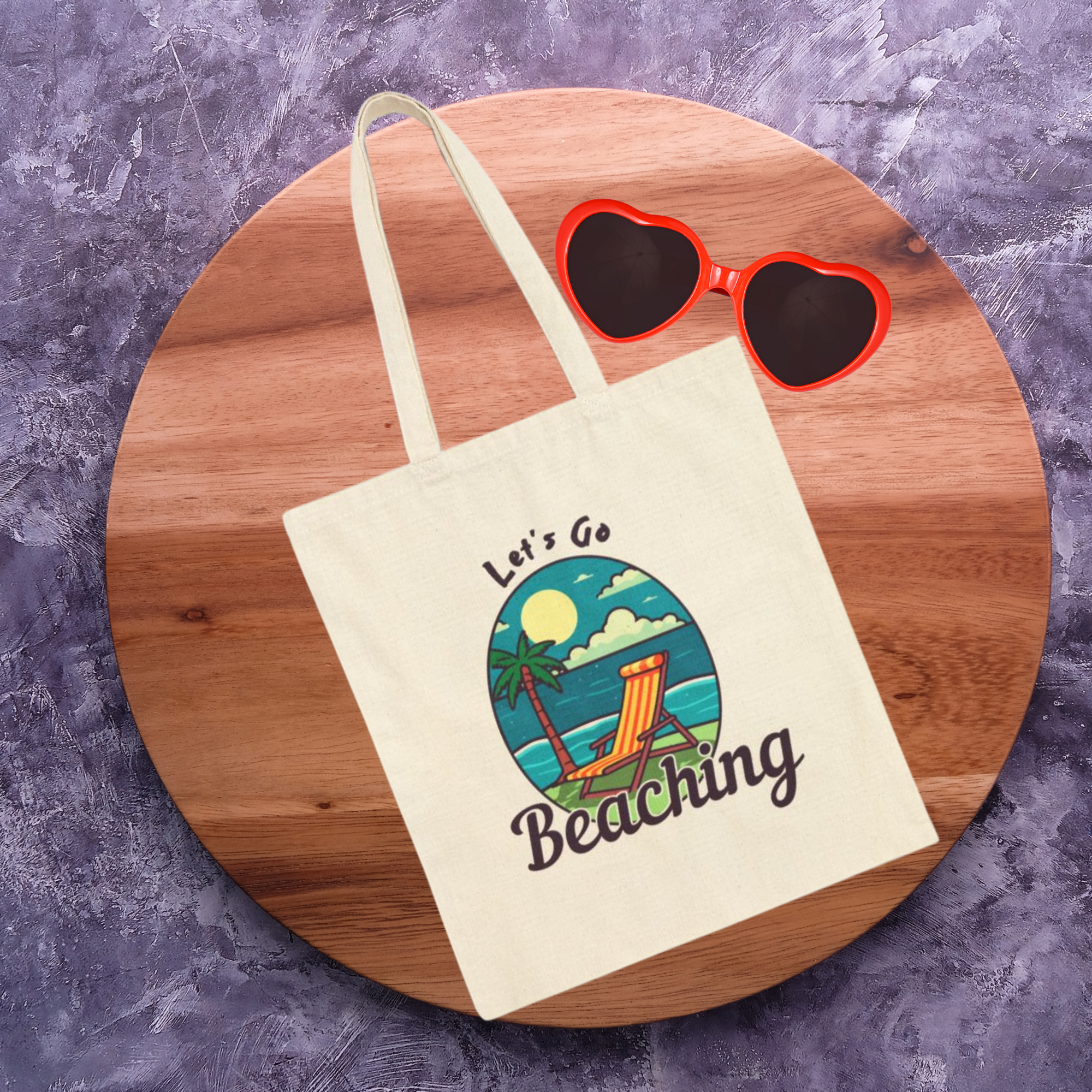 Lets Go Beaching Cotton Canvas Tote Bag Summer Beach Bag with Tropical Design Reusable Eco-Friendly Market Bag Vacation Gift Idea product thumbnail image