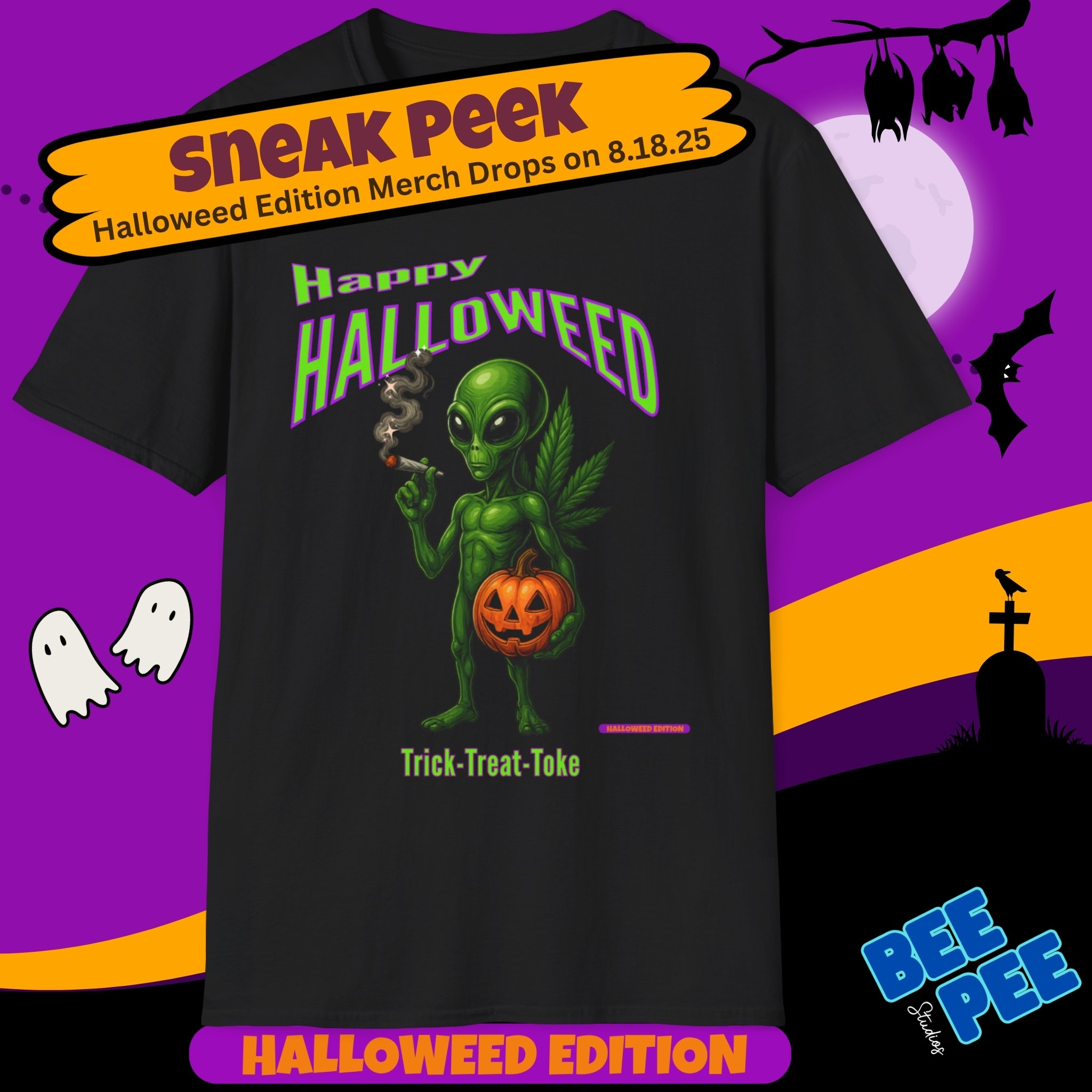 *PREVIEW* 'Happy Halloweed Alien' Graphic, Soft style Unisex T-Shirt - 'Happy Halloweed Edition' *PREVIEW*