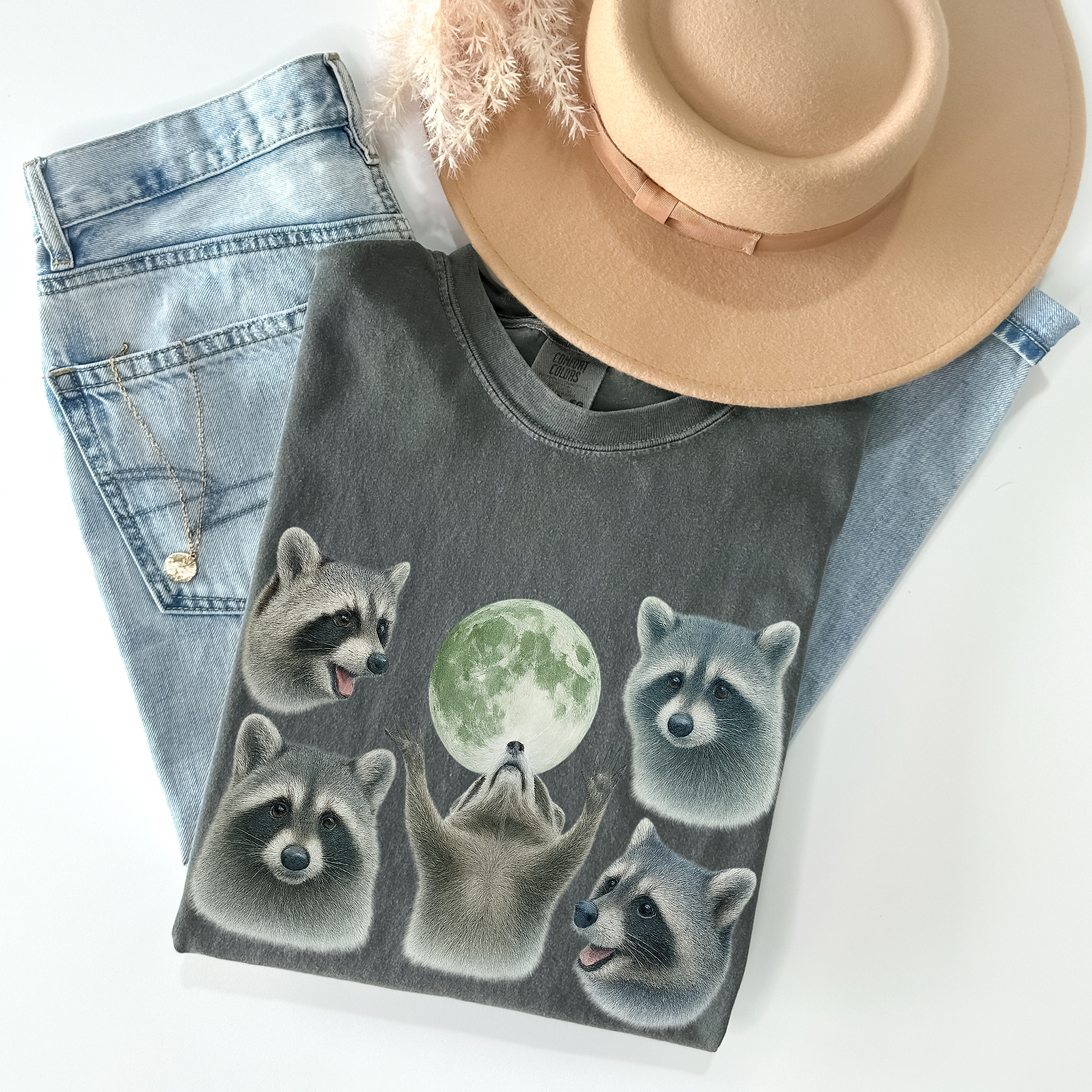 Raccoon Moon Shirt Comfort Colors Tee, Funny Forest Animal Meme Shirt, Cottagecore Woodland Gift, Vintage Raccoon Graphic Tee Whimsical Raccoon T-Shirt 