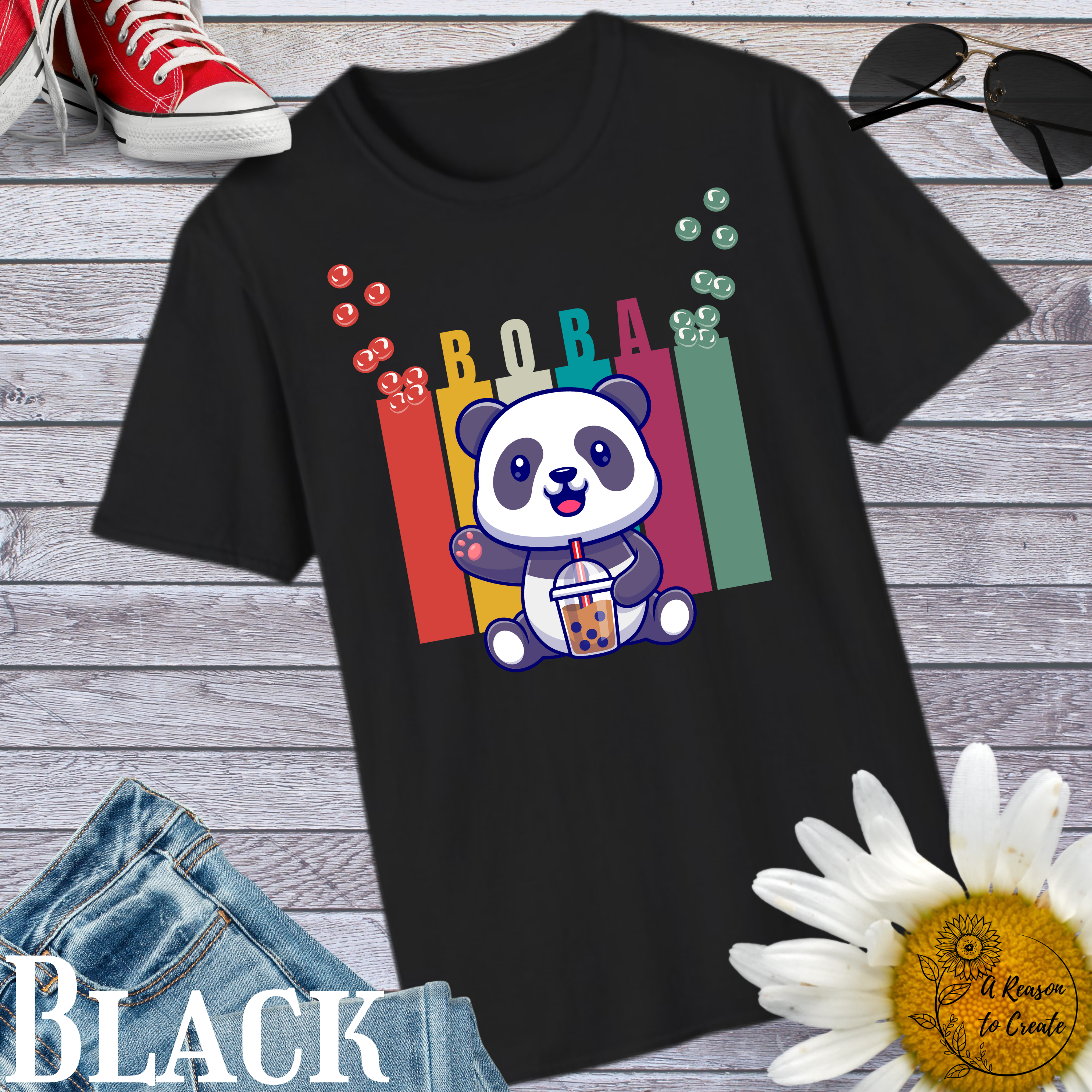 Cute Panda Boba T-Shirt, Unisex Tee, Softstyle Shirt, Bubble Tea Lover Gift, Adorable Animal Tee, Cute Graphic Tee