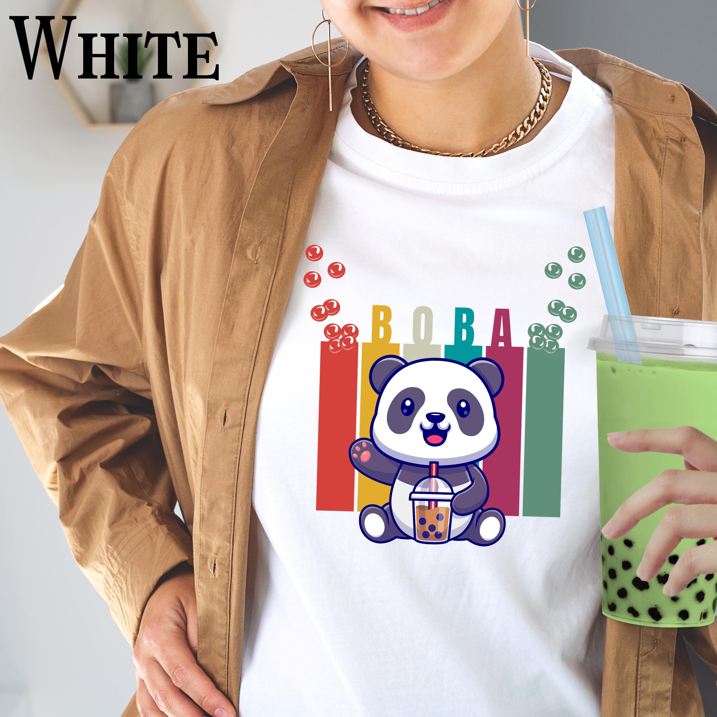 Cute Panda Boba T-Shirt, Unisex Tee, Softstyle Shirt, Bubble Tea Lover Gift, Adorable Animal Tee, Cute Graphic Tee product thumbnail image
