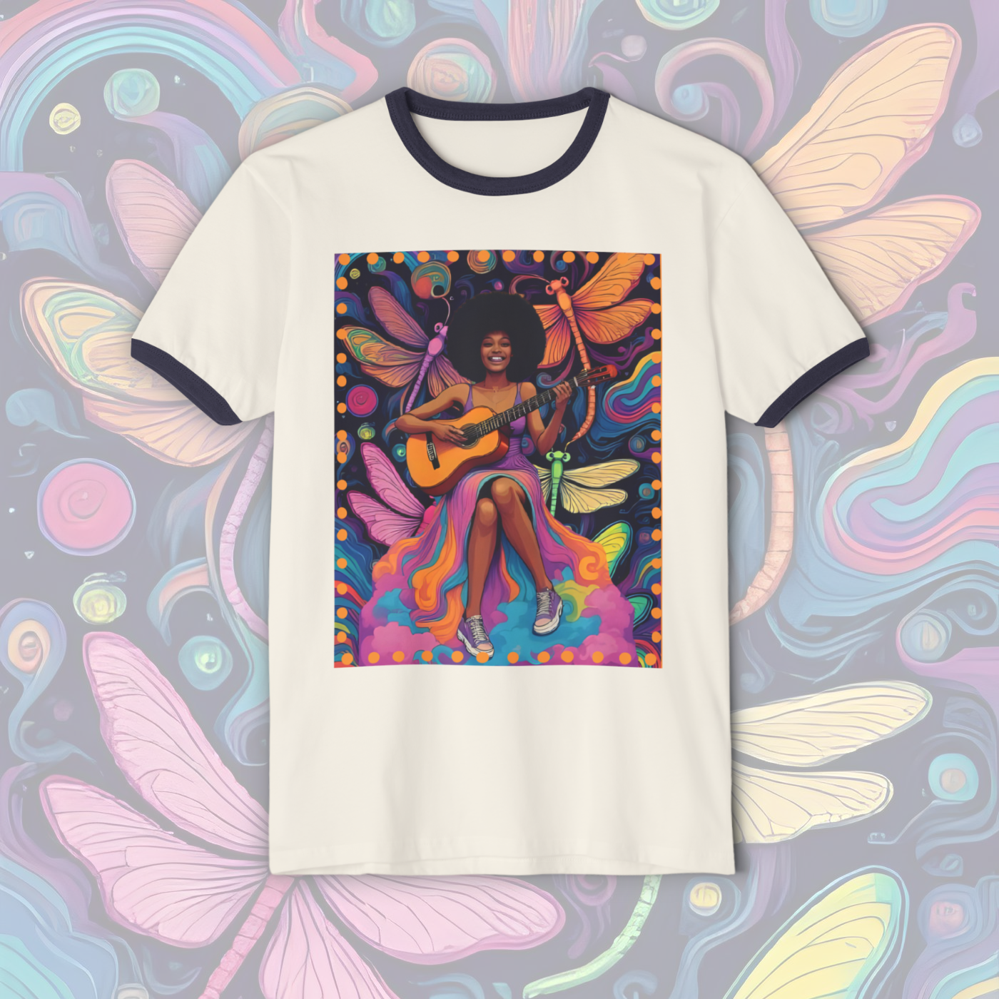 Bohemian Fairy Guitarist Unisex Cotton Ringer T-Shirt, Comfortable Vintage Tee, Festival Wear, Gift for Music Lovers, Artsy Shirts, [...]