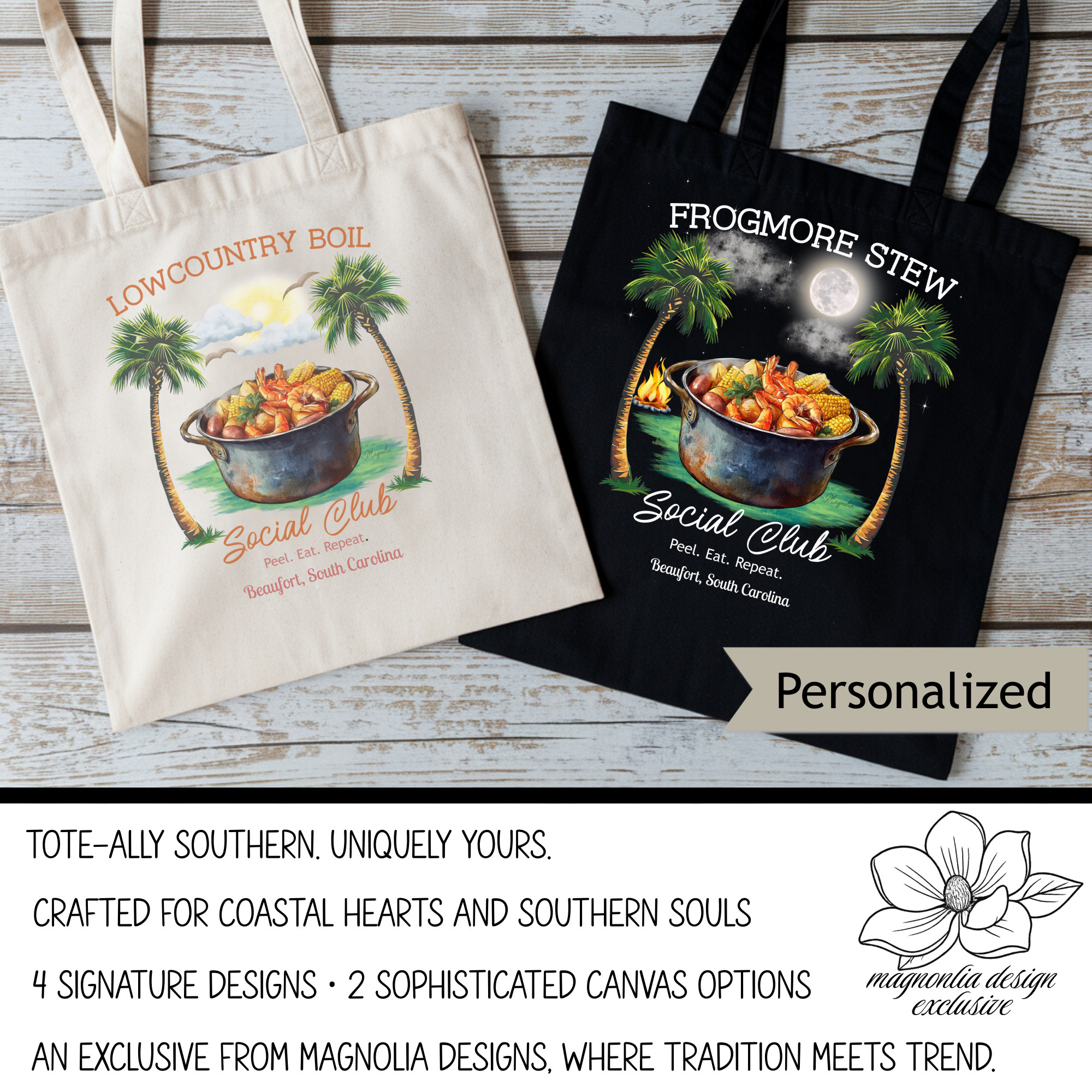 Frogmore Stew at Night Tote | Eco-Friendly Black Canvas Tote with Southern Lowcountry Charm – Beach, Market, or Everyday Carryall product thumbnail image