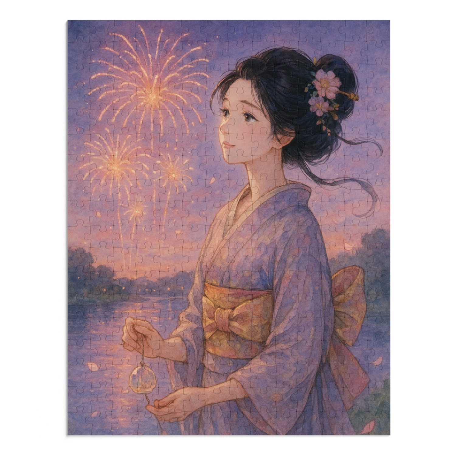 Kimono Beauty Puzzle – Lavender Kimono &amp; Summer Fireworks (252 / 500 / 1000 Pieces)