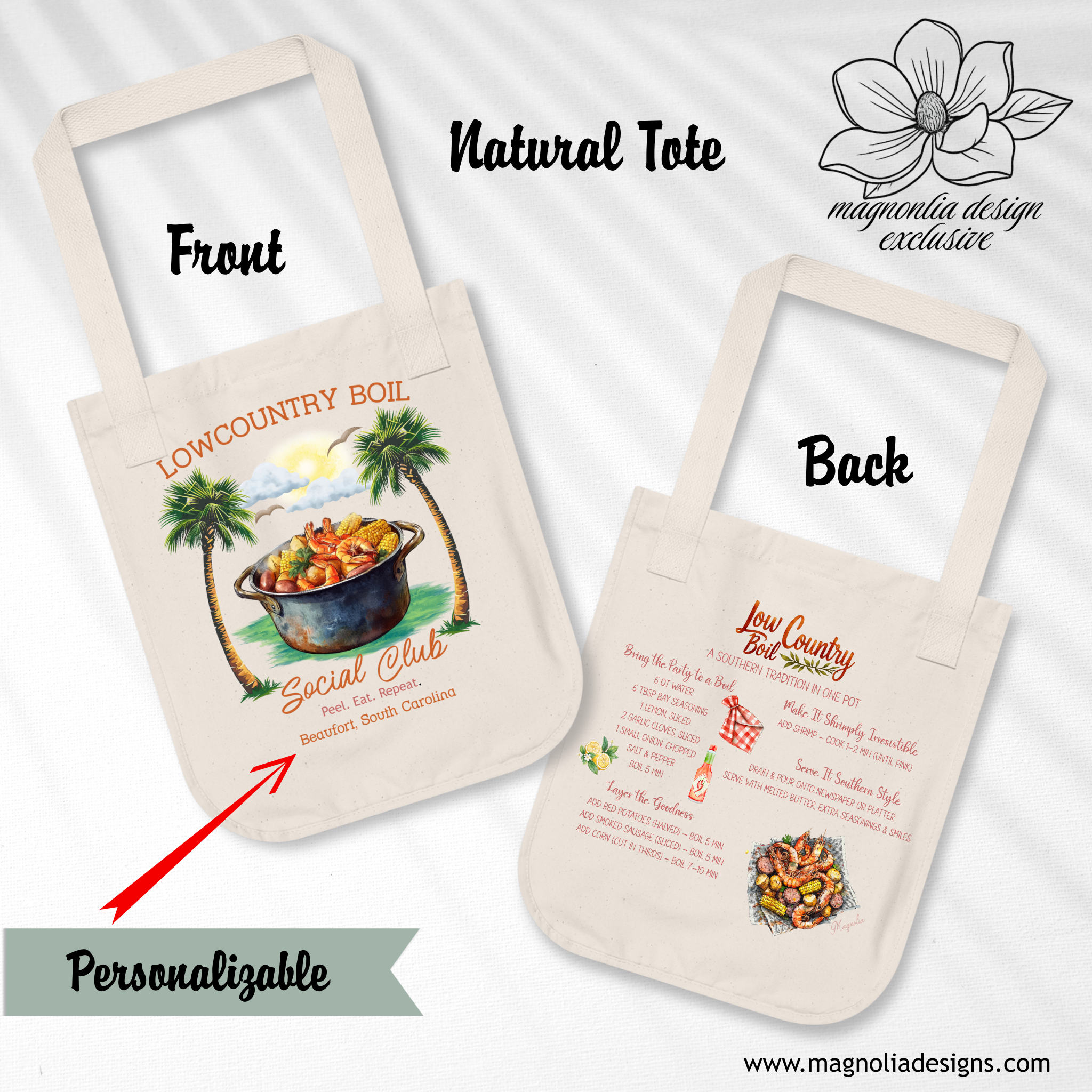 Lowcountry Boil by Day Tote | Eco-Friendly Black Canvas Tote with Southern Lowcountry Charm – Beach, Market, or Everyday Carryall product thumbnail image