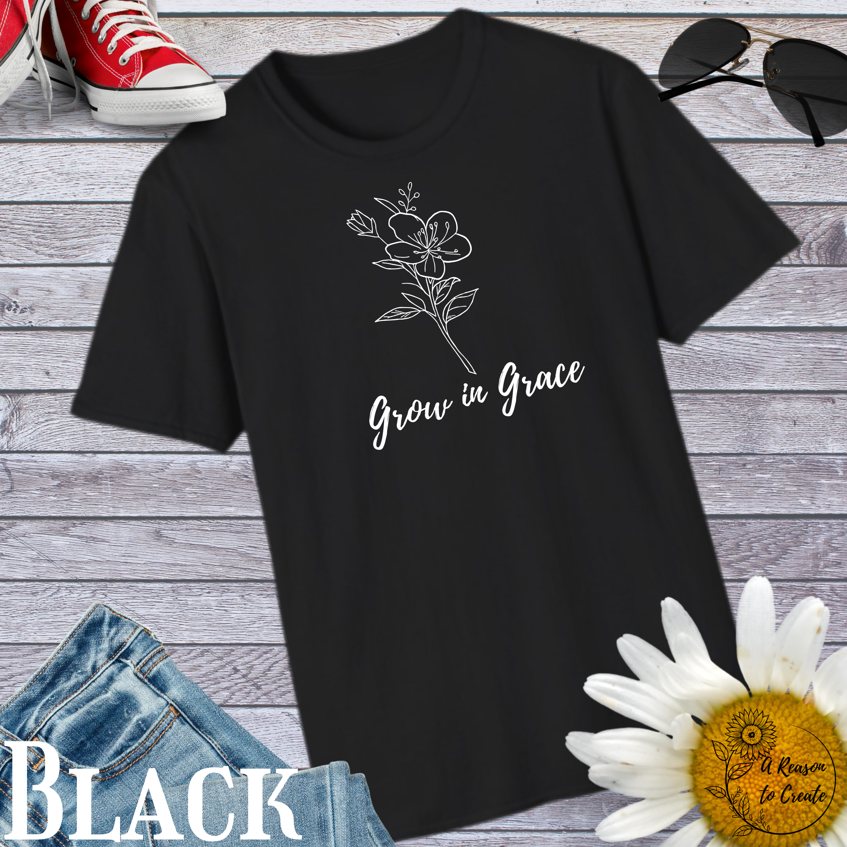 Grow in Grace Unisex Softstyle T-Shirt, Inspirational Tee, Floral Graphic Shirt, Casual Wear, Gift for Her, Faith-Based Fashion product thumbnail image