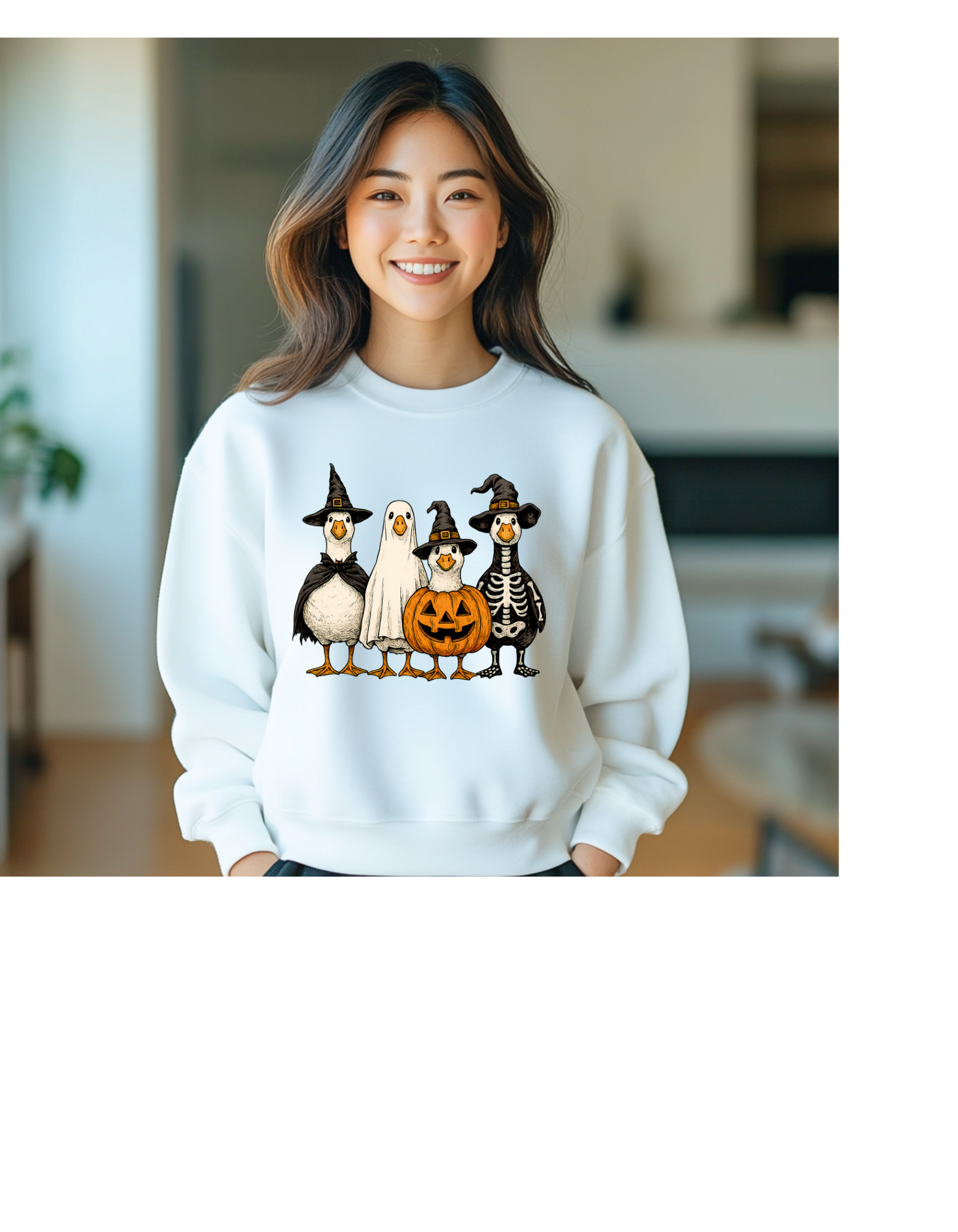 Halloween Themed goose gildan 18000  Crewneck Sweatshirt, Cozy Fall Fashion, Unisex Halloween Apparel, Perfect for Costume Parties, Pumpkin and Ghost Design product thumbnail image