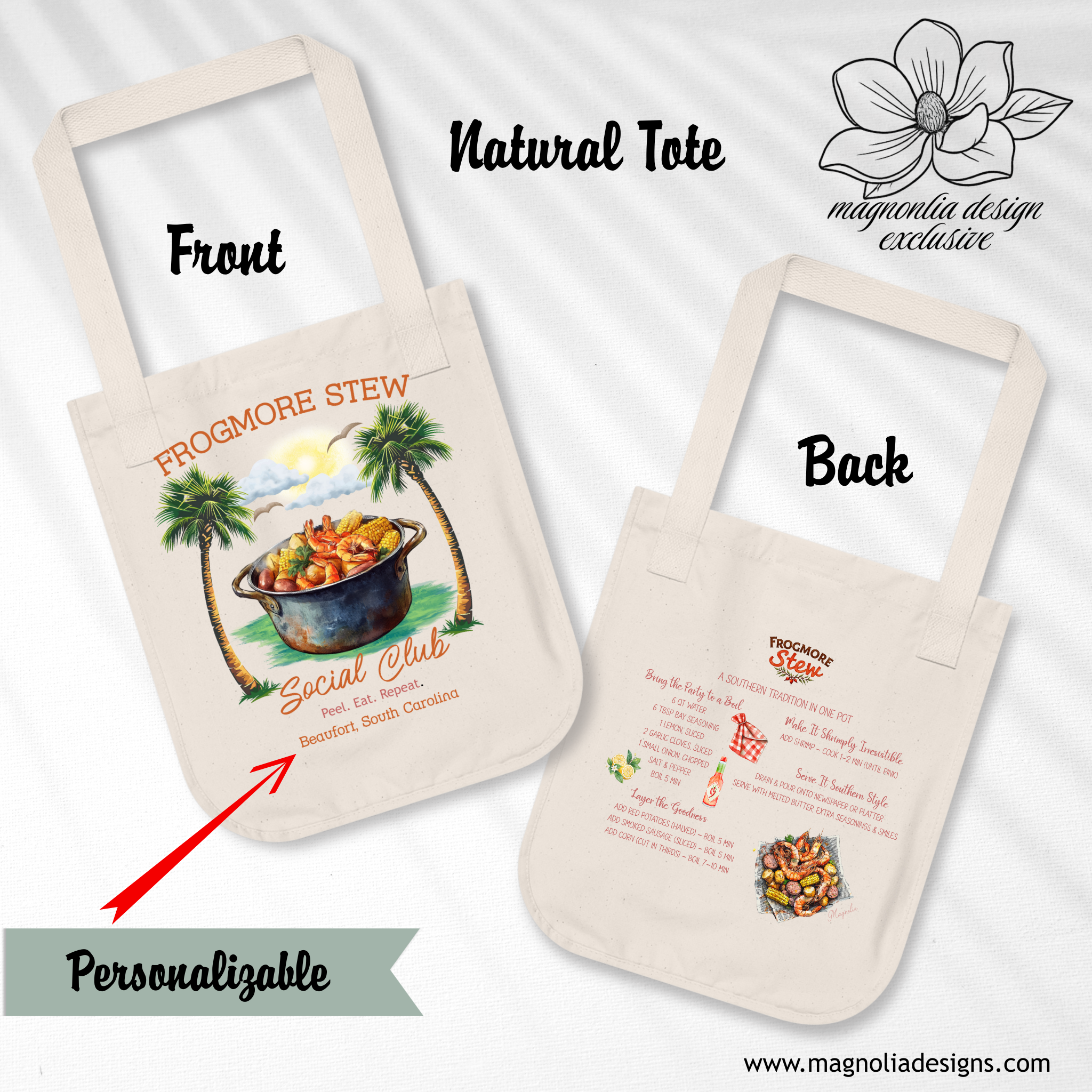 Frogmore Stew by Day Tote | Eco-Friendly Black Canvas Tote with Southern Lowcountry Charm – Beach, Market, or Everyday Carryall product thumbnail image