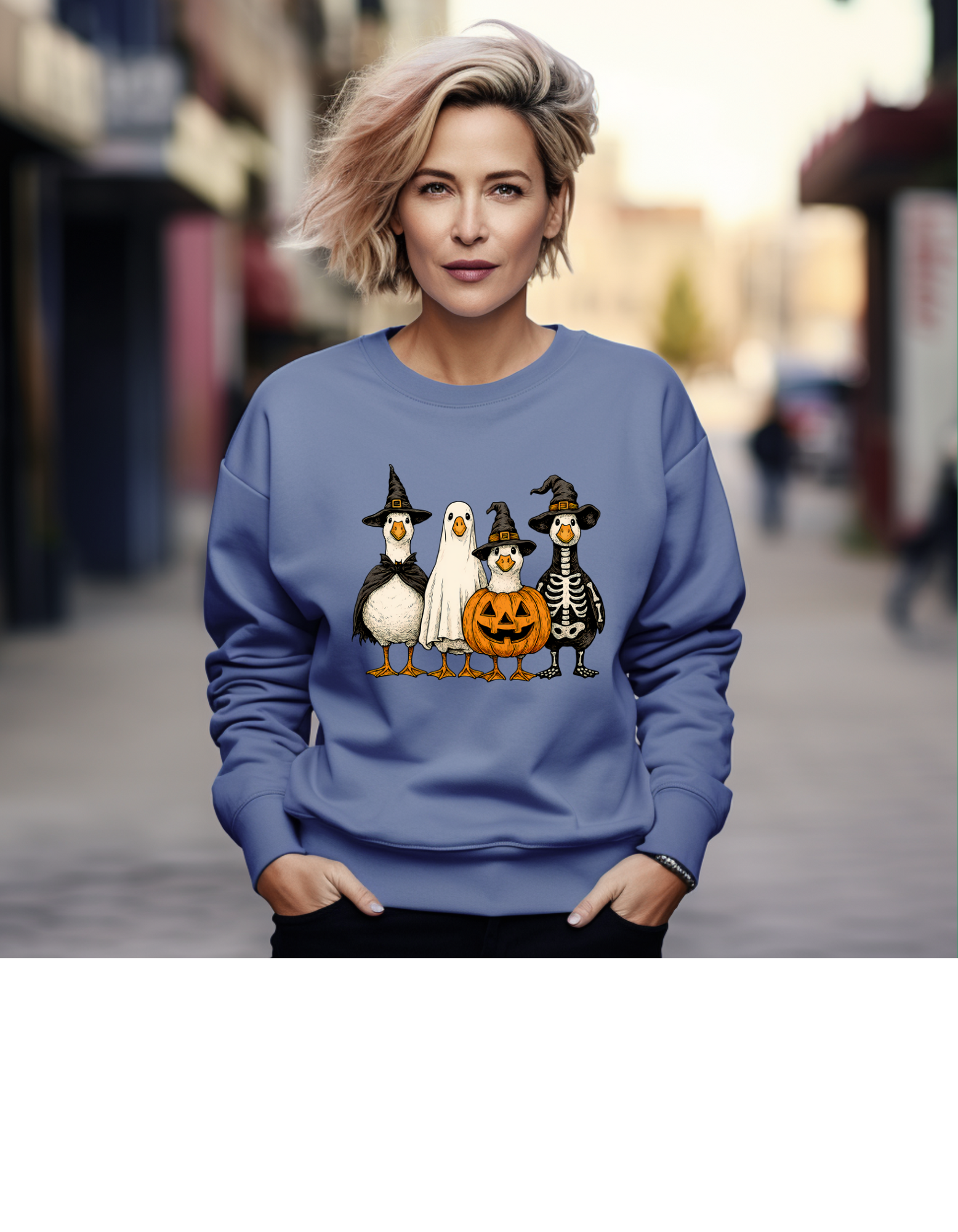 Halloween Themed goose gildan 18000  Crewneck Sweatshirt, Cozy Fall Fashion, Unisex Halloween Apparel, Perfect for Costume Parties, Pumpkin and Ghost Design product thumbnail image