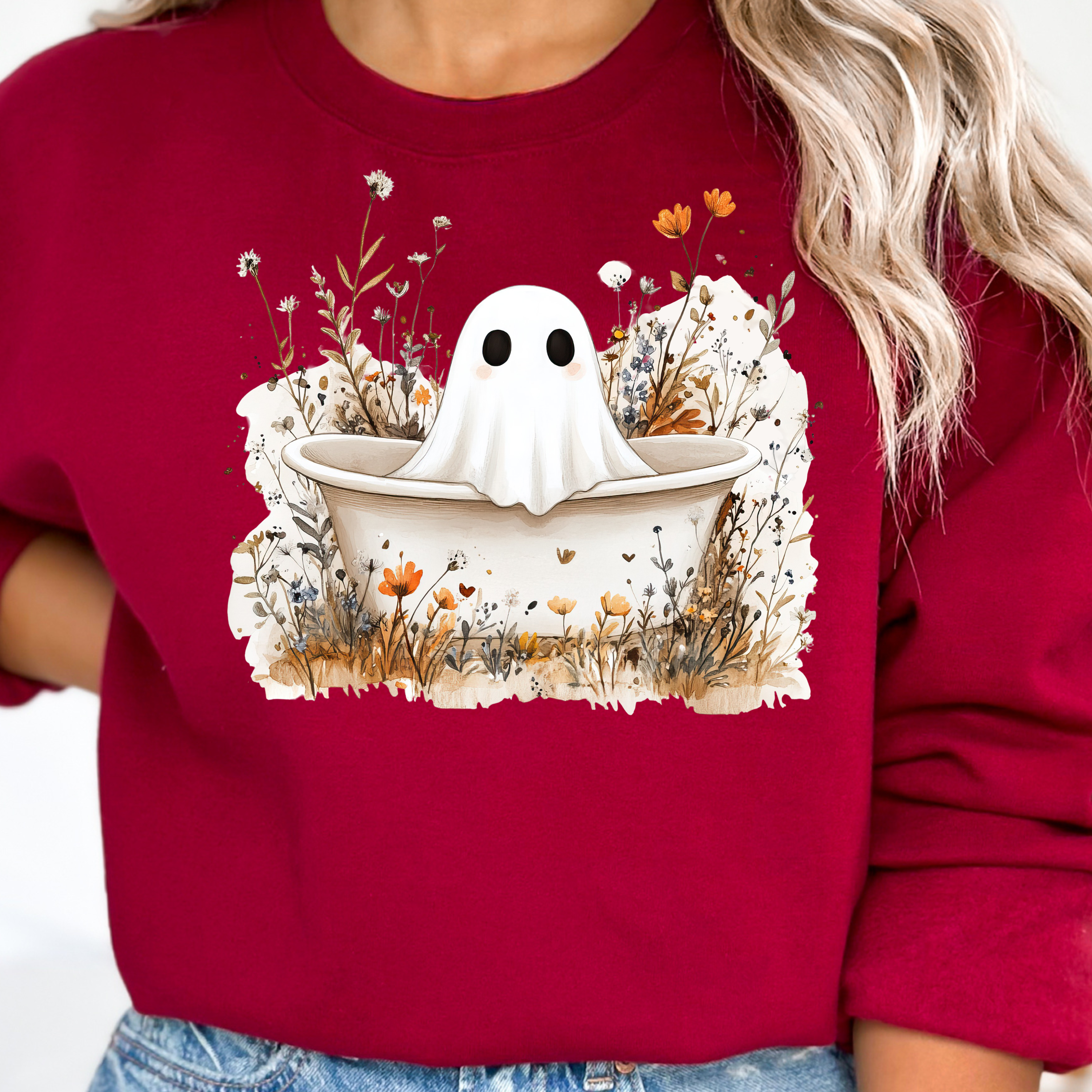Ghost in Vintage tub with floral design