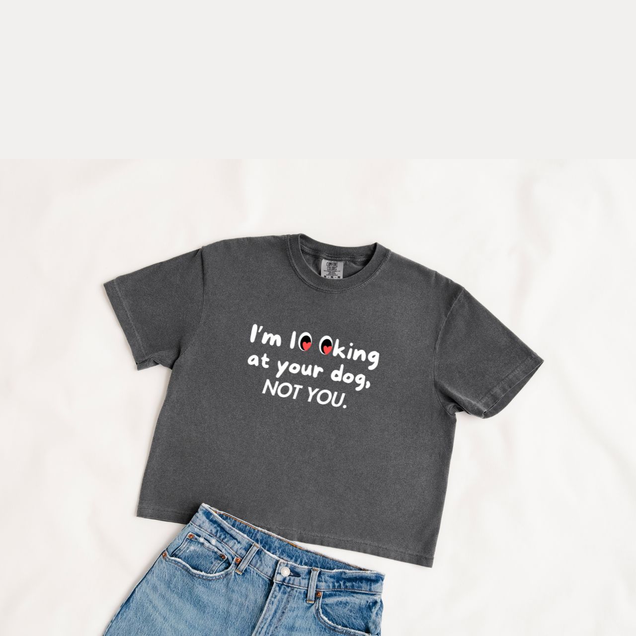 Funny Women's Cropped Boxy Tee - "I'm Looking at Your Dog, Not You" product thumbnail image Funny Women's Cropped Boxy Tee - "I'm Looking at Your Dog, Not You" product thumbnail image