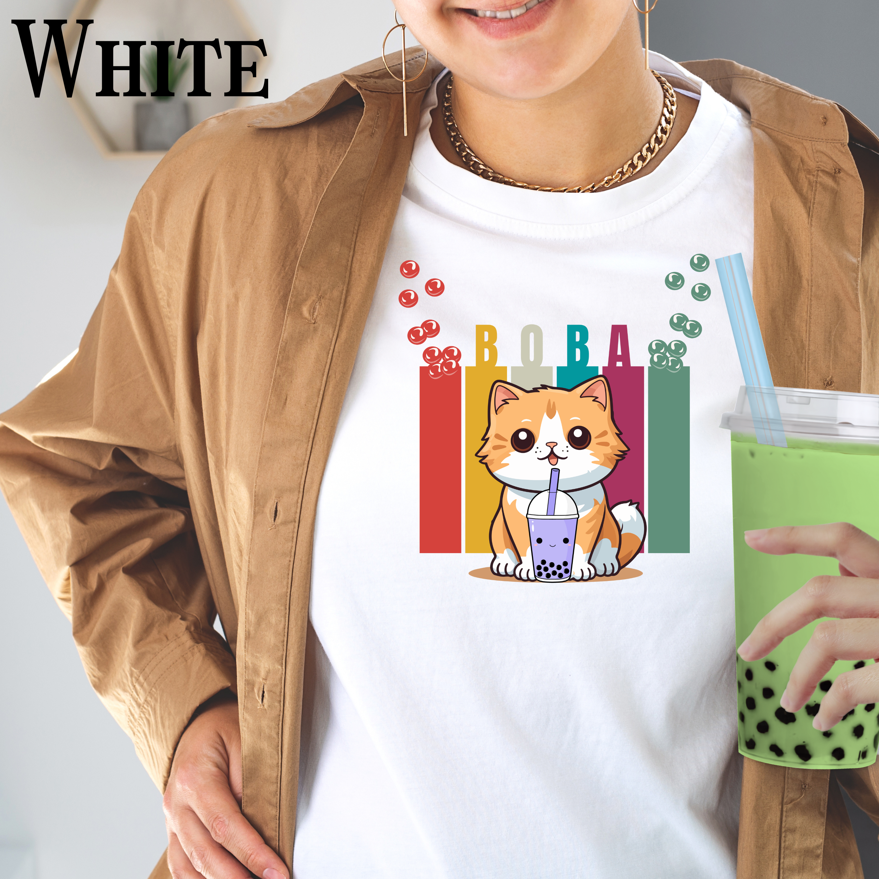 Boba Cat T-Shirt, Adorable Animal Tee, Cute Gift for Cat Lovers, Casual Wear, Fun Shirt for Any Occasion