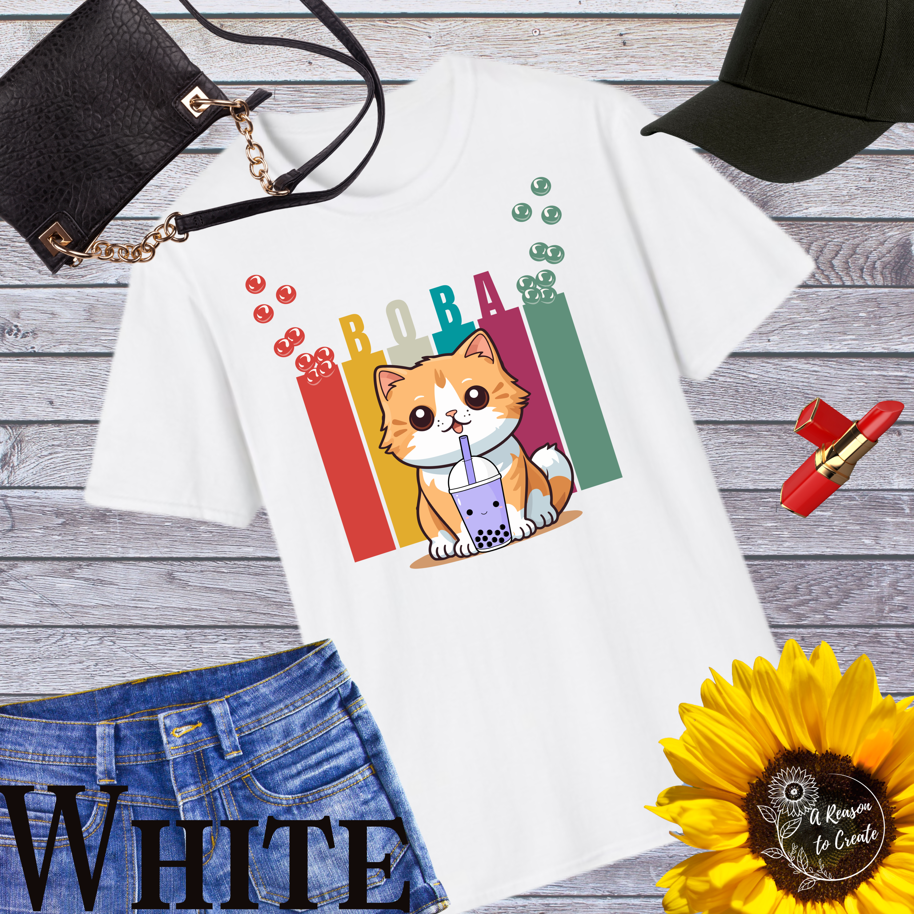 Boba Cat T-Shirt, Adorable Animal Tee, Cute Gift for Cat Lovers, Casual Wear, Fun Shirt for Any Occasion product thumbnail image