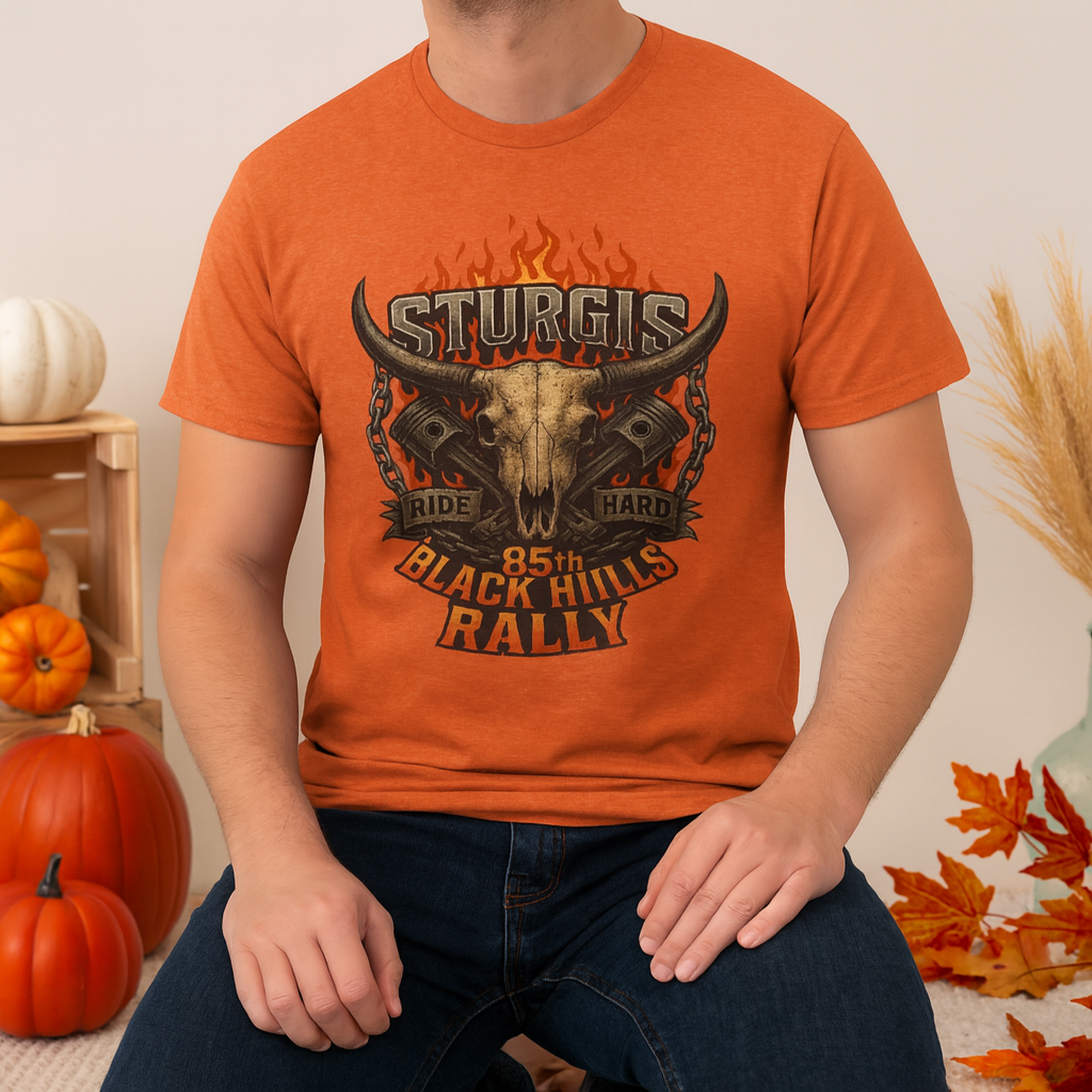 Sturgis 85th Black Hills Rally T-Shirt Ride Hard Skull Flames Biker Tee product thumbnail image