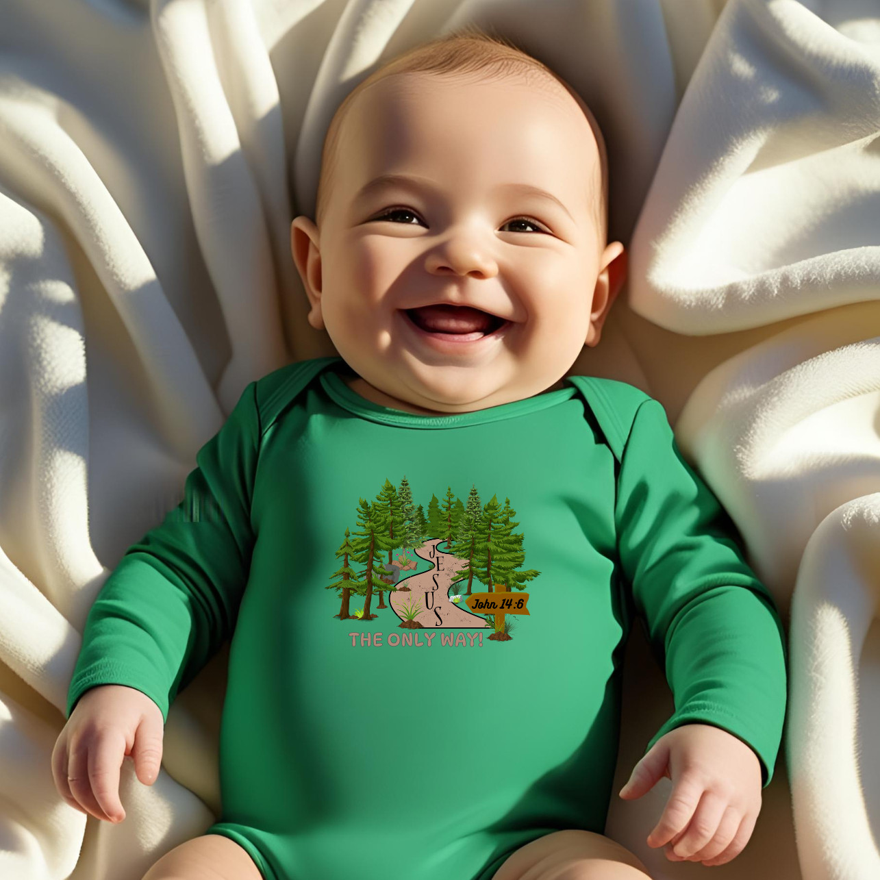 Jesus is The ONLY WAY long sleeve Infant Onesie Bodysuit - Baby Clothes, Woodland Baby Gift, Cute Onesie, bible lover, New Parent Gift, truth Seeker product thumbnail image Jesus is The ONLY WAY long sleeve Infant Onesie Bodysuit - Baby Clothes, Woodland Baby Gift, Cute Onesie, bible lover, New Parent Gift, truth Seeker product thumbnail image