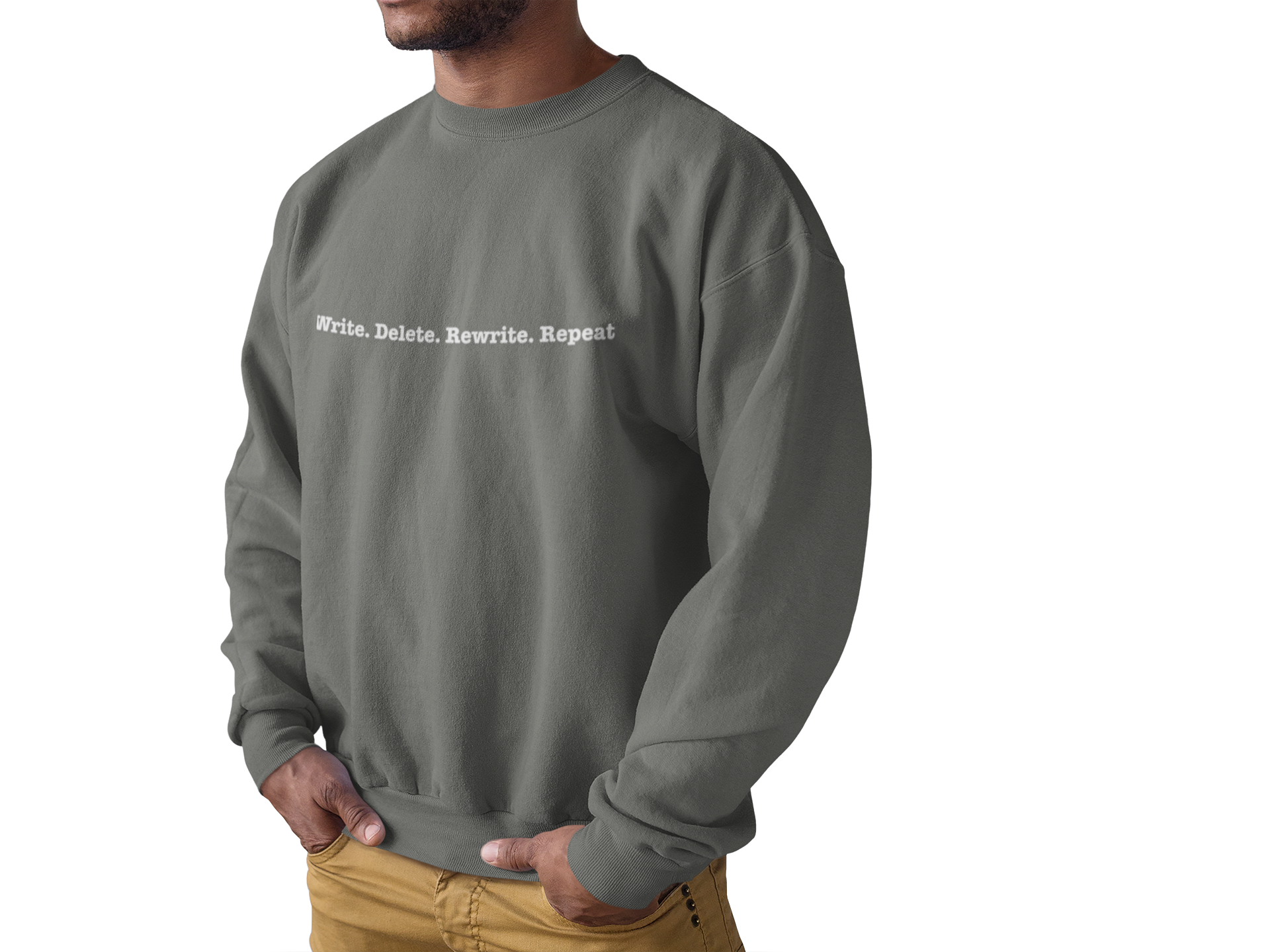 Writers' Sweatshirt: Write. Delete. Rewrite. Repeat. | Unisex Garment-Dyed | Cozy Gift for Authors, Creative Minds, Birthdays, Holidays product thumbnail image Writers' Sweatshirt: Write. Delete. Rewrite. Repeat. | Unisex Garment-Dyed | Cozy Gift for Authors, Creative Minds, Birthdays, Holidays product thumbnail image