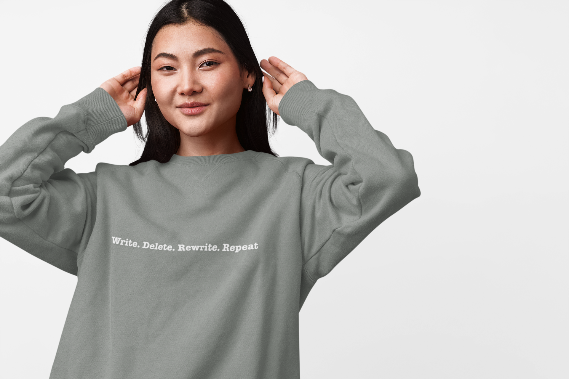 Writers' Sweatshirt: Write. Delete. Rewrite. Repeat. | Unisex Garment-Dyed | Cozy Gift for Authors, Creative Minds, Birthdays, Holidays product thumbnail image Writers' Sweatshirt: Write. Delete. Rewrite. Repeat. | Unisex Garment-Dyed | Cozy Gift for Authors, Creative Minds, Birthdays, Holidays product thumbnail image