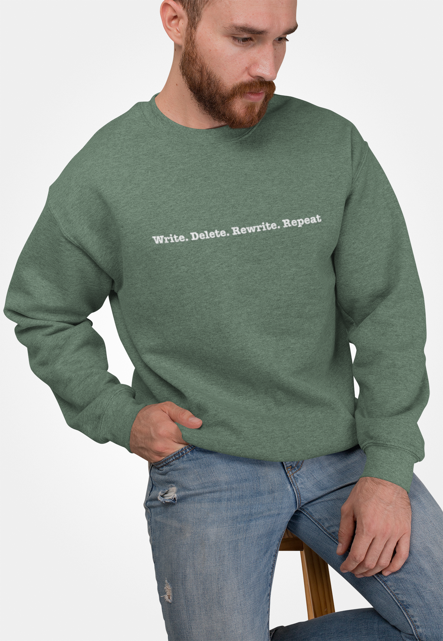 Writers' Sweatshirt: Write. Delete. Rewrite. Repeat. | Unisex Garment-Dyed | Cozy Gift for Authors, Creative Minds, Birthdays, Holidays product thumbnail image Writers' Sweatshirt: Write. Delete. Rewrite. Repeat. | Unisex Garment-Dyed | Cozy Gift for Authors, Creative Minds, Birthdays, Holidays product thumbnail image